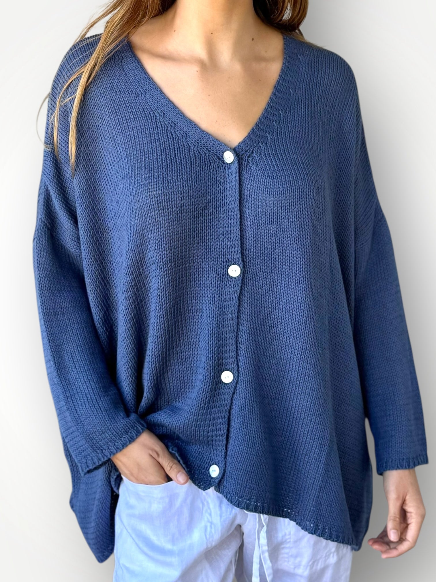 stella cardi- denim cotton knit Apparel