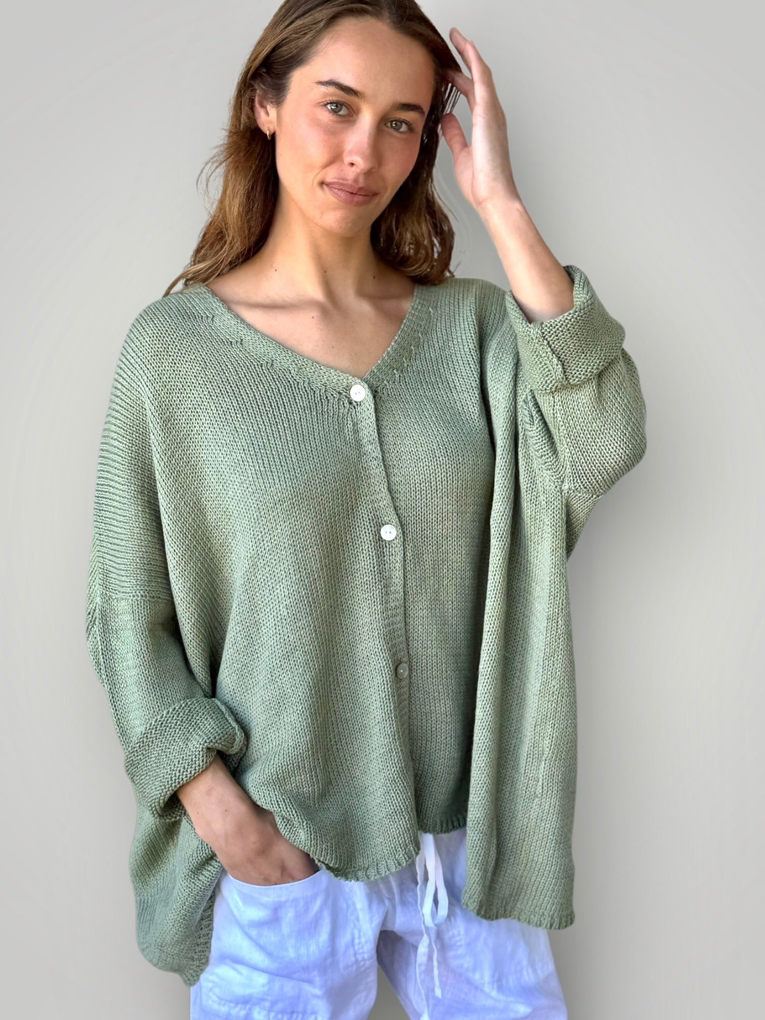 stella cardi- mint cotton knit