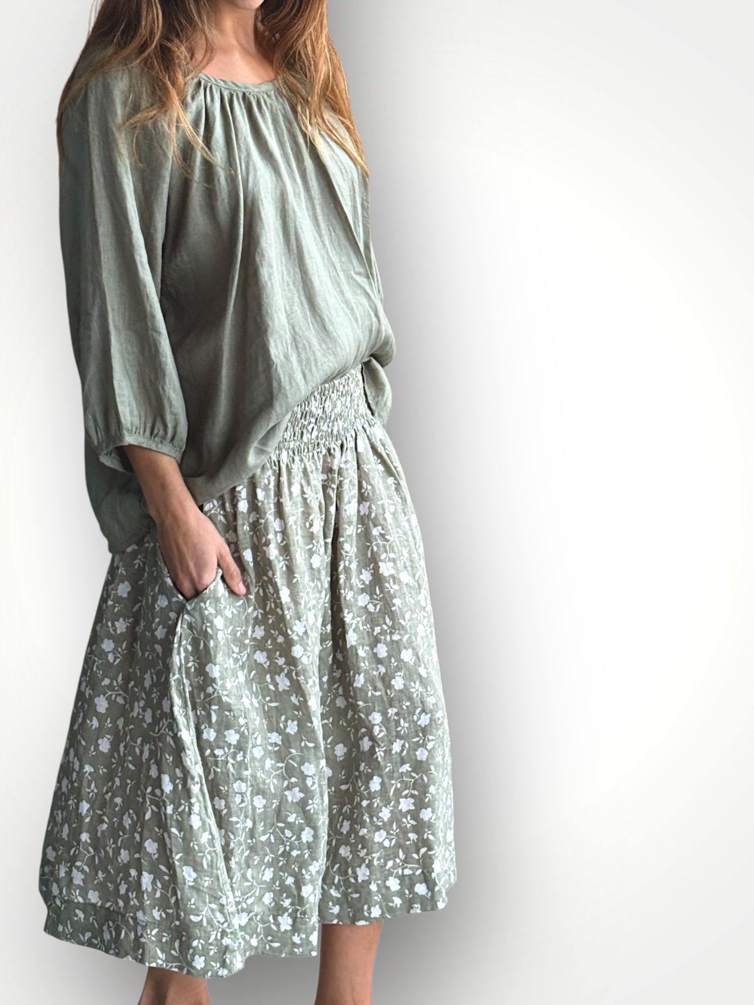 lola skirt - sage flora linen