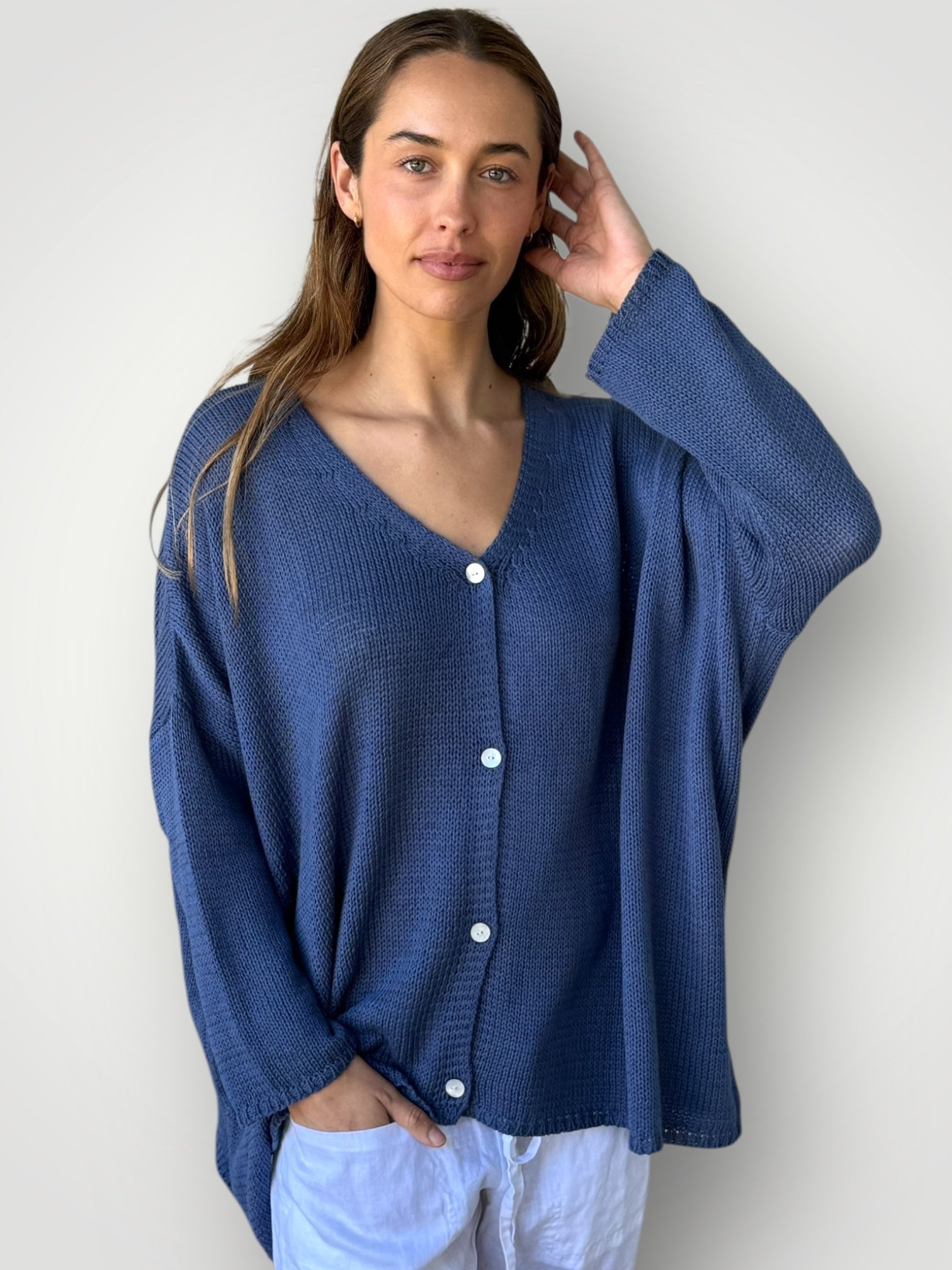 stella cardi- denim cotton knit Apparel