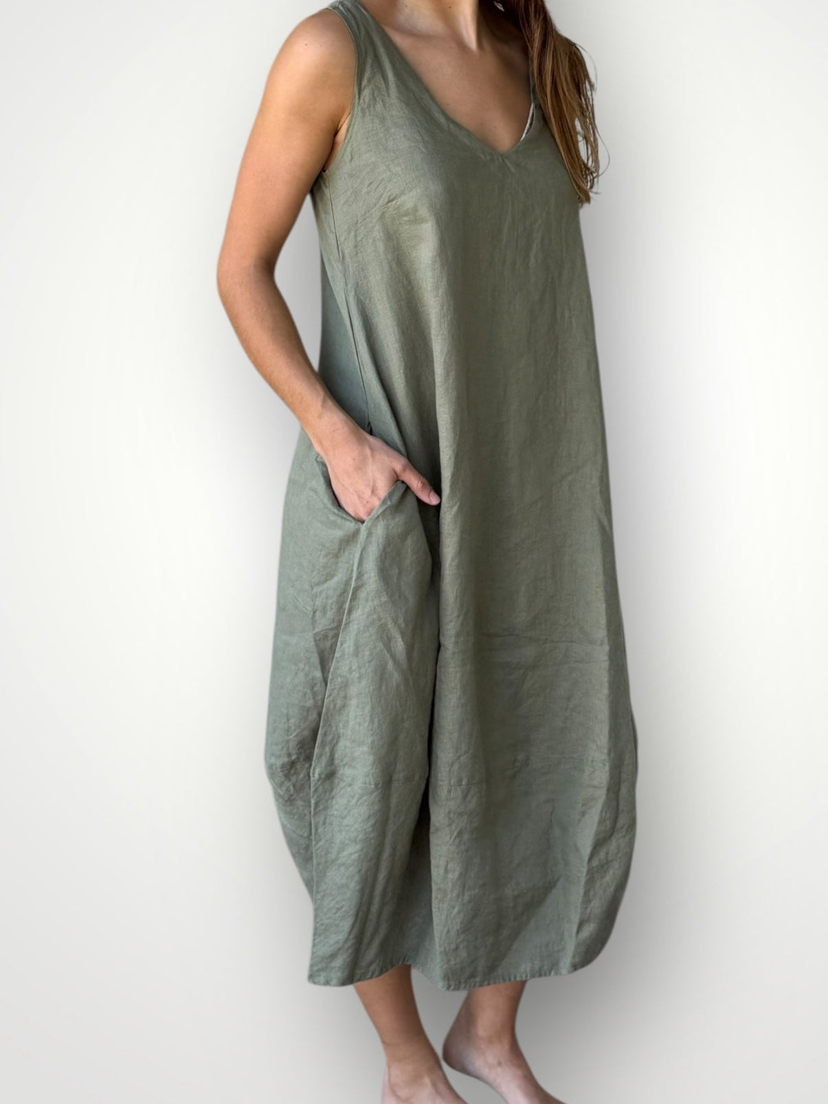 amber dress - sage linen Apparel