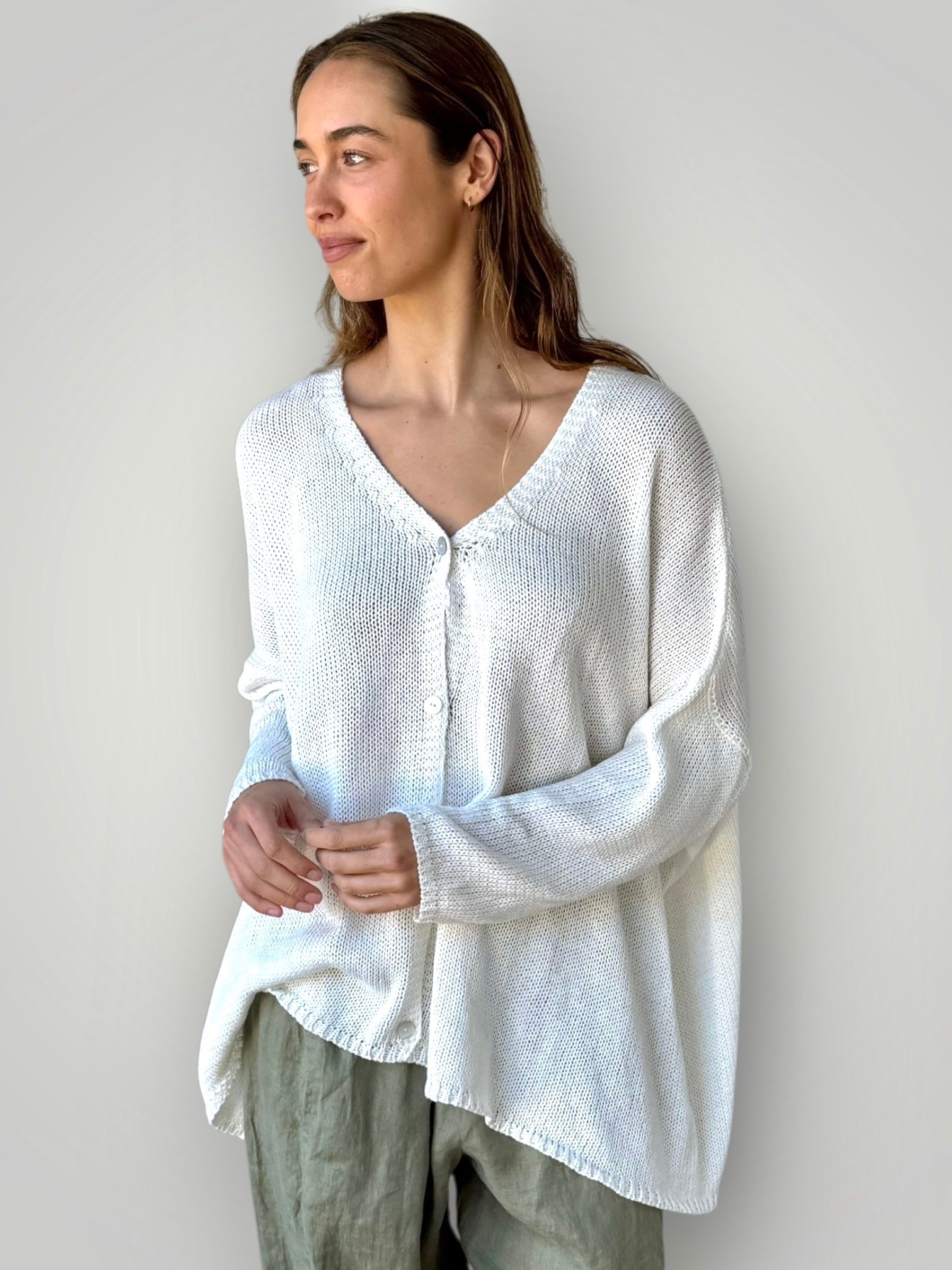 stella cardi- warm white cotton knit