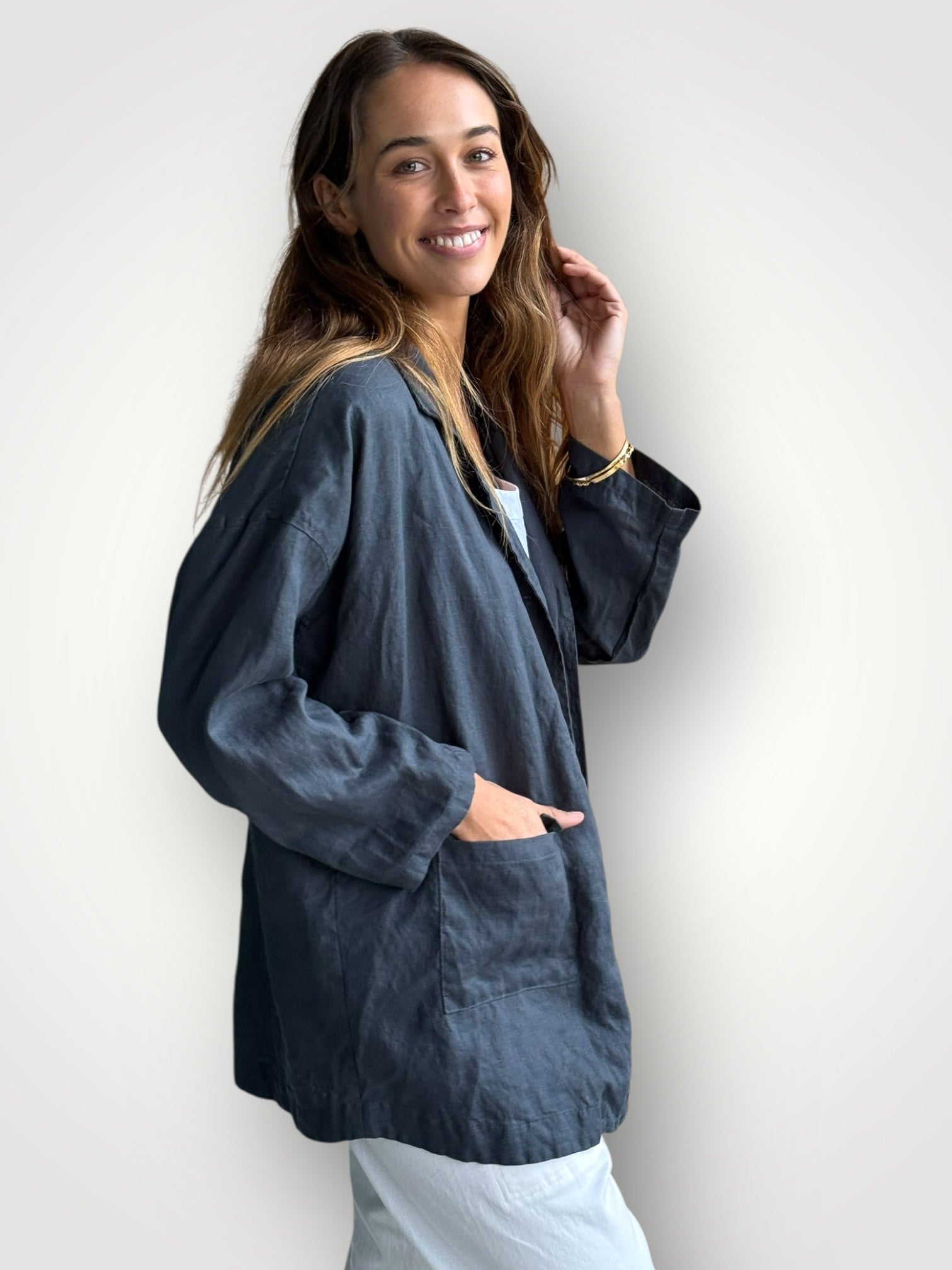 eden blazer - charcoal linen Shirts