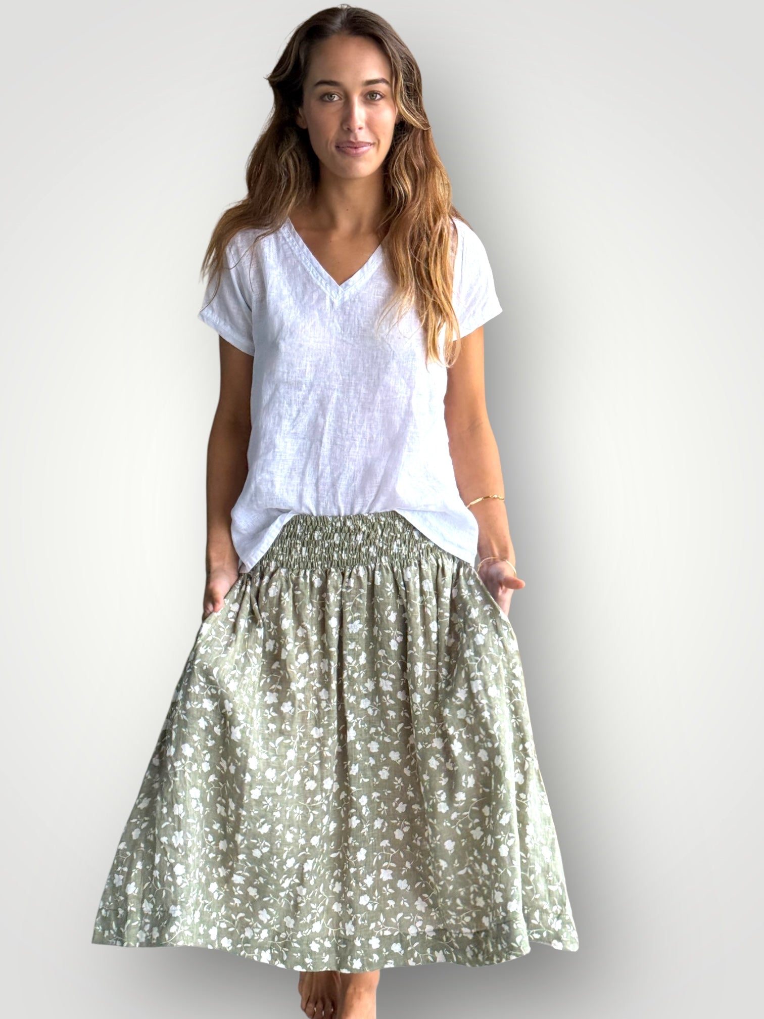 lola skirt - sage flora linen