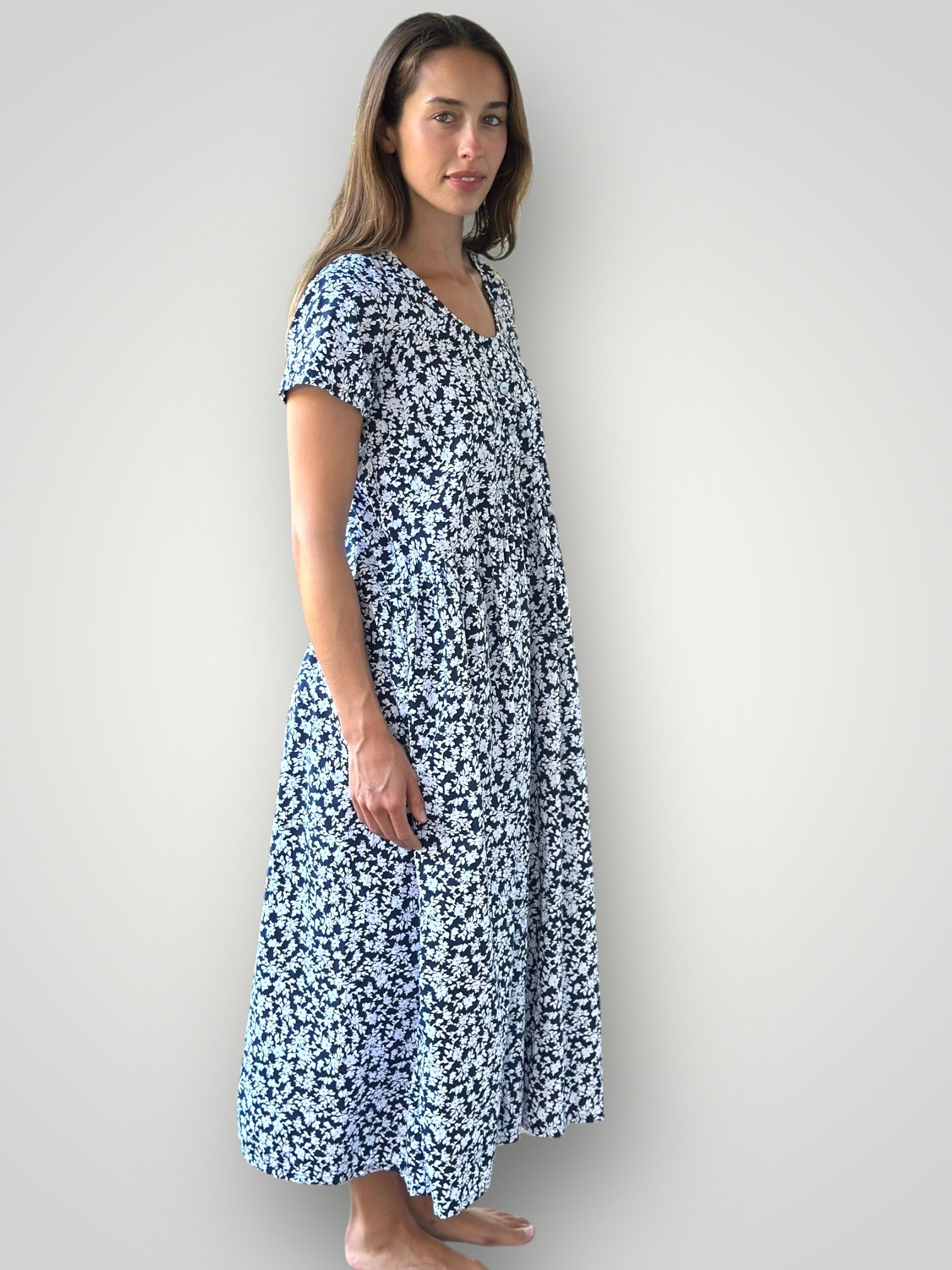 audrey dress - navy flower cotton Apparel