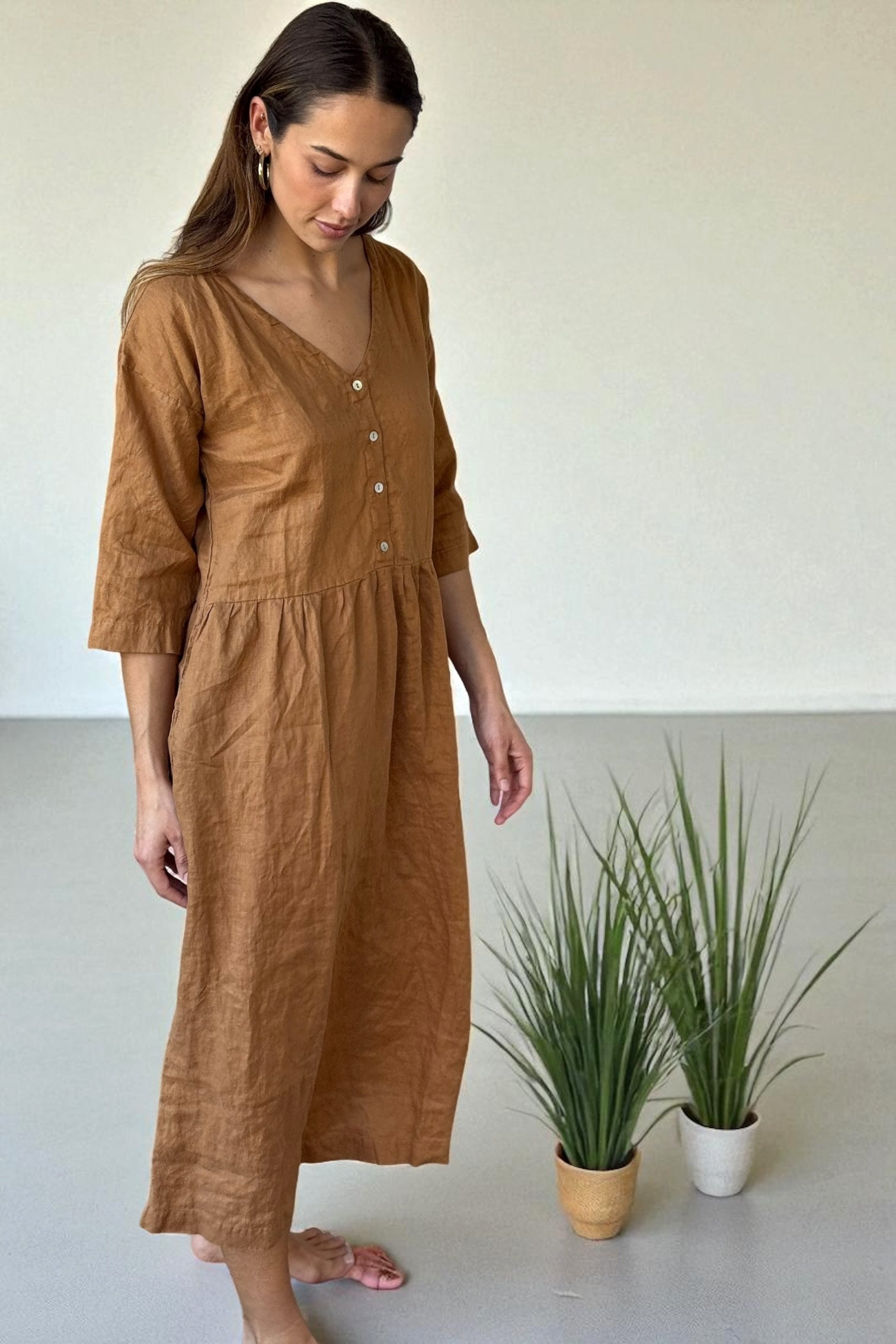 heidi dress - caramel linen