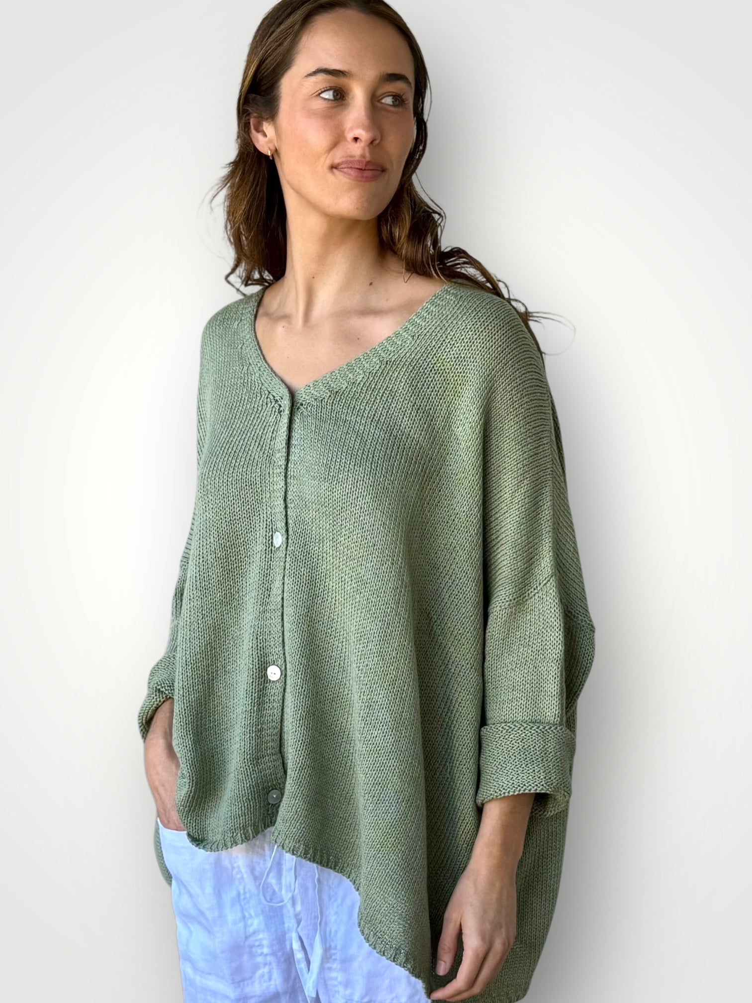 stella cardi- mint cotton knit