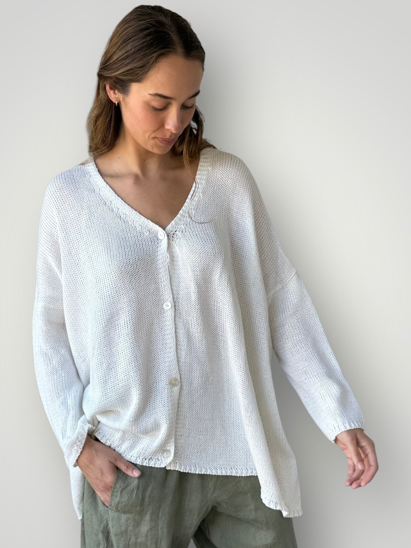 stella cardi- warm white cotton knit Apparel
