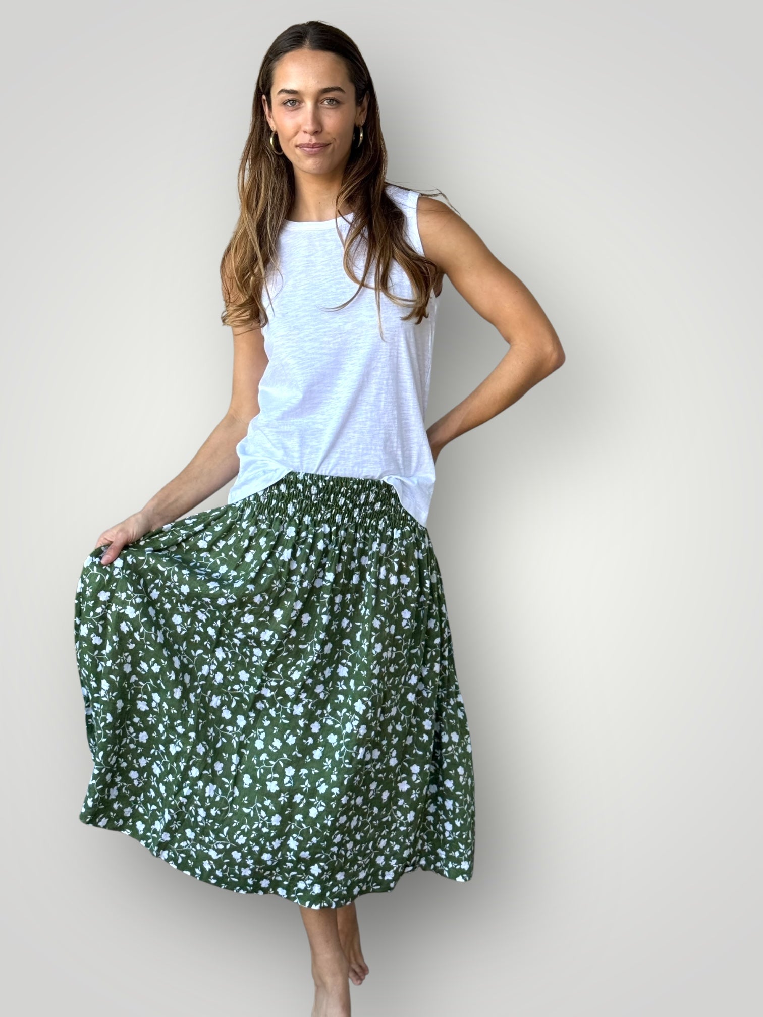 lola skirt - moss floral linen Apparel
