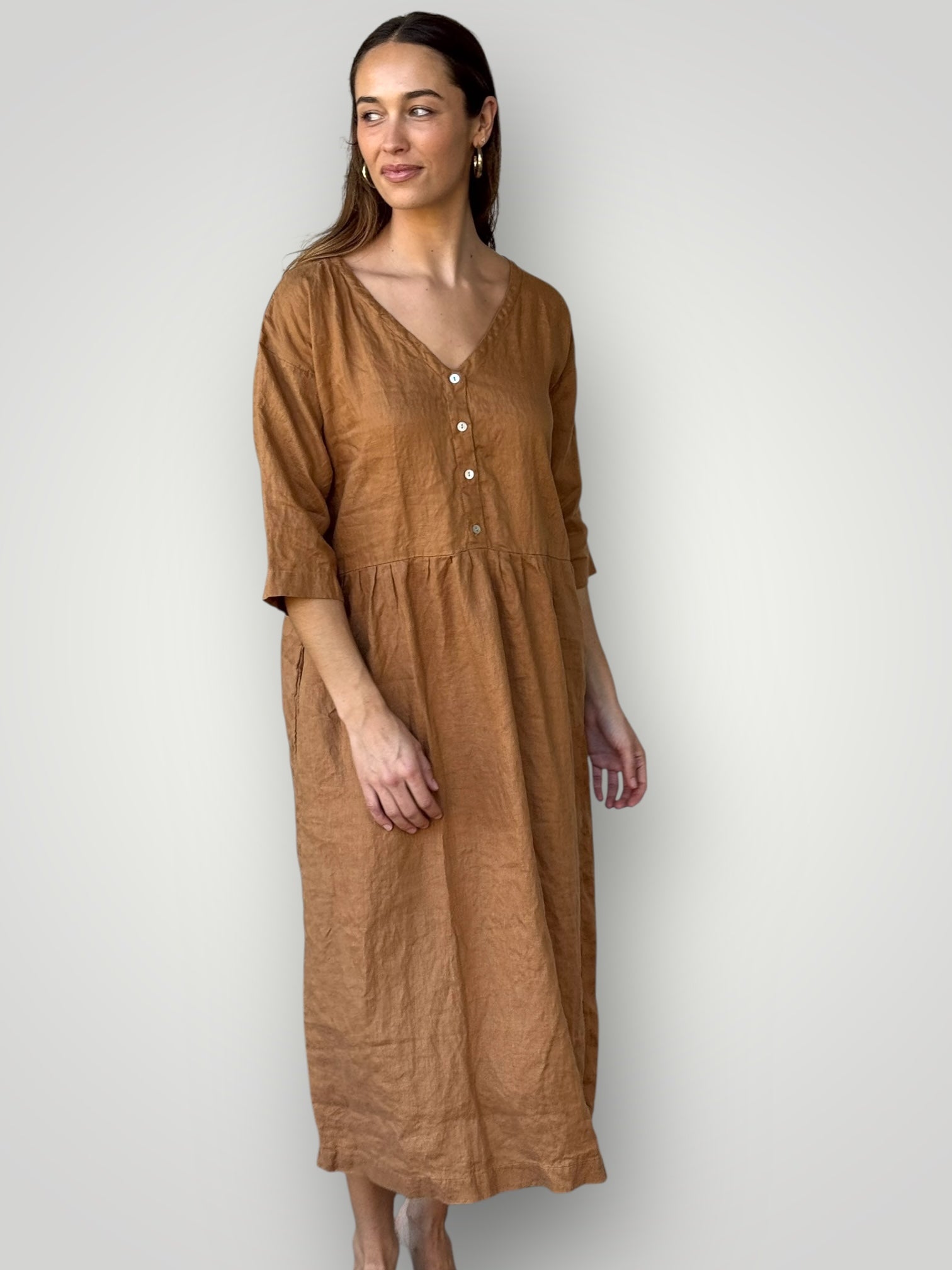 heidi dress - caramel linen Apparel