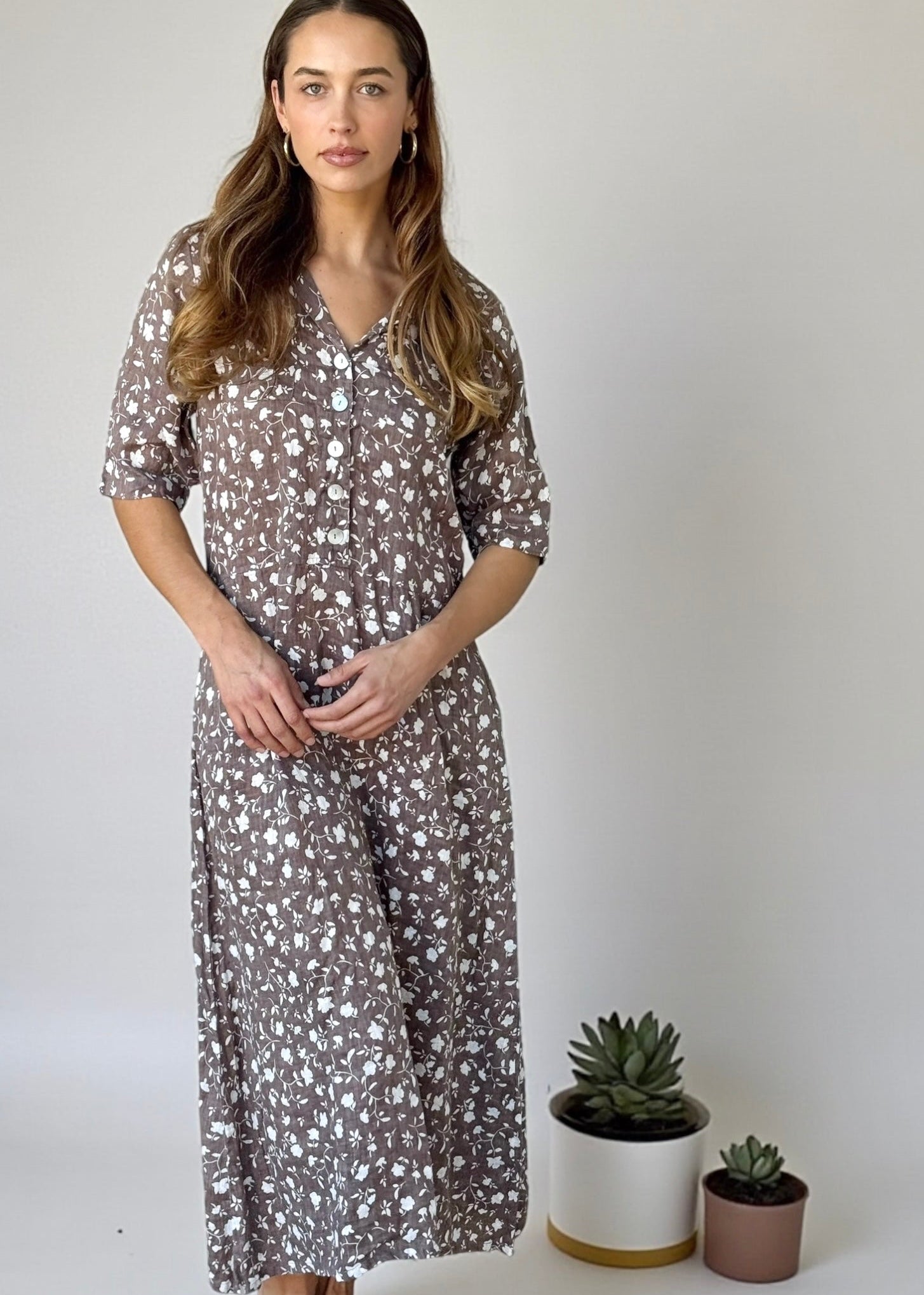 bridget dress - soil floral linen Apparel