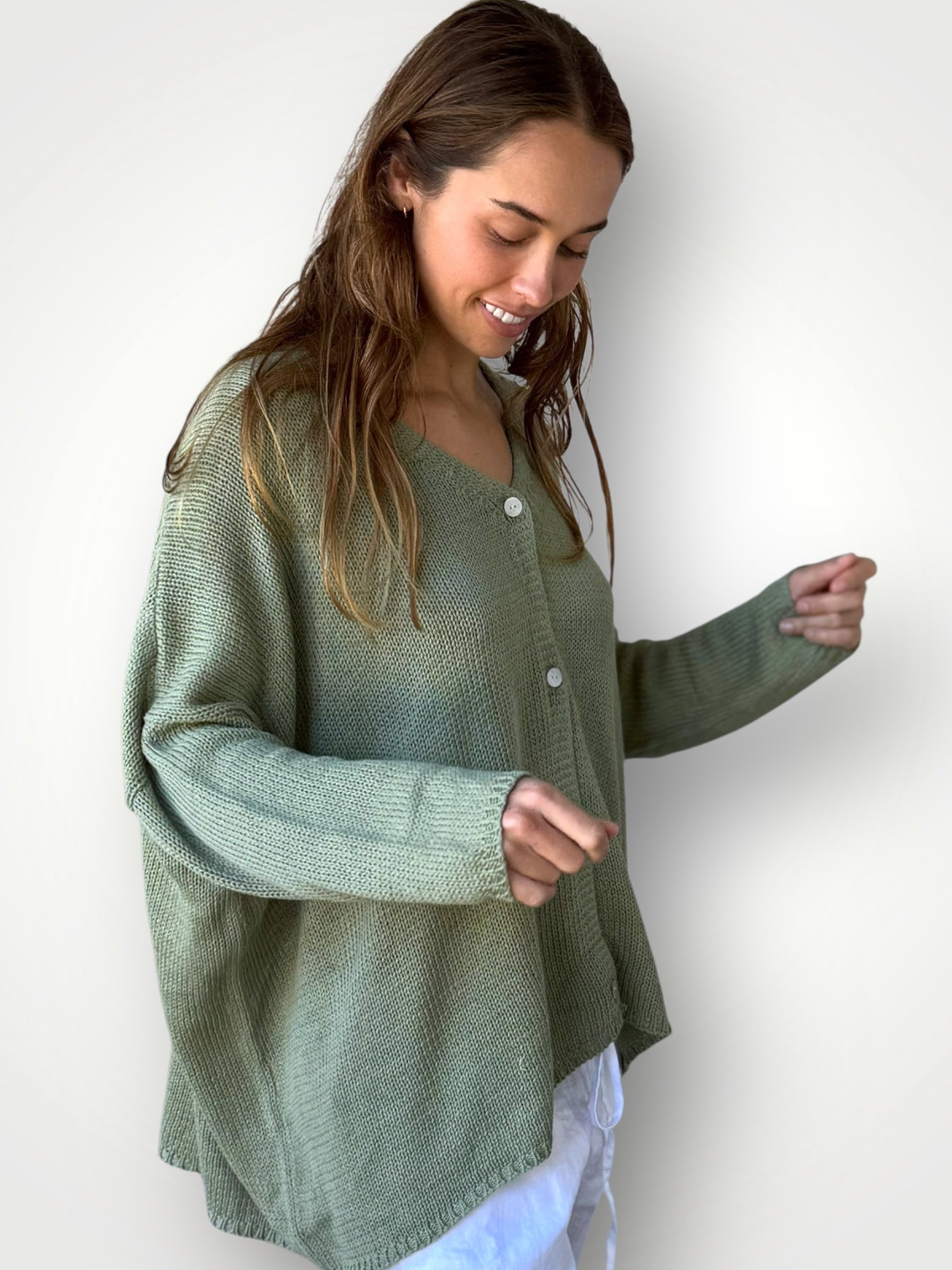 stella cardi- mint cotton knit