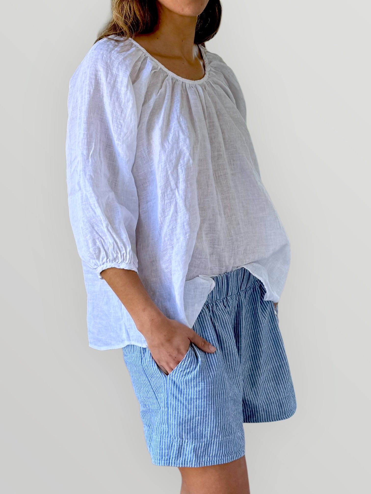 abbey short - denim stripe Apparel