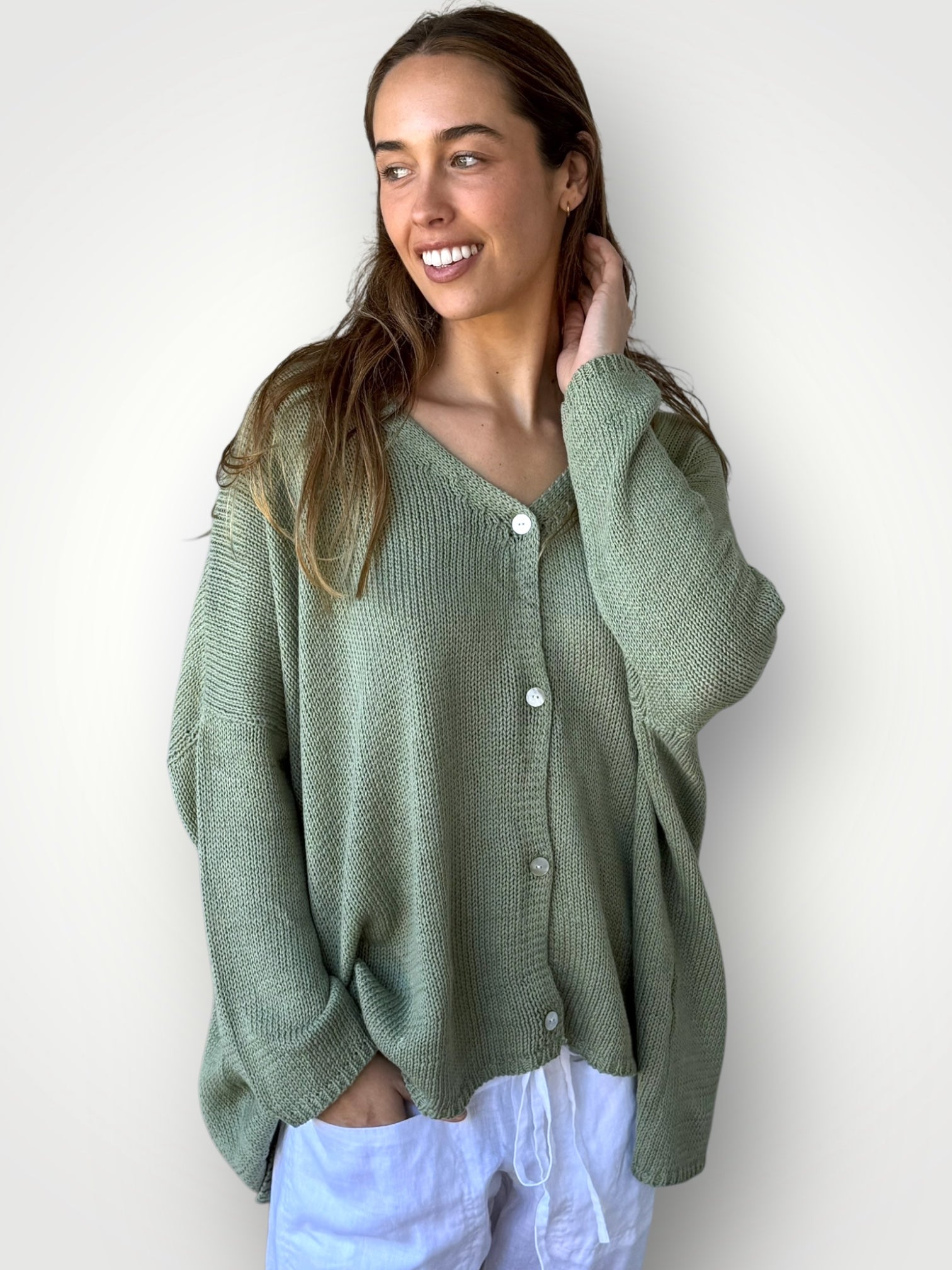 stella cardi- mint cotton knit