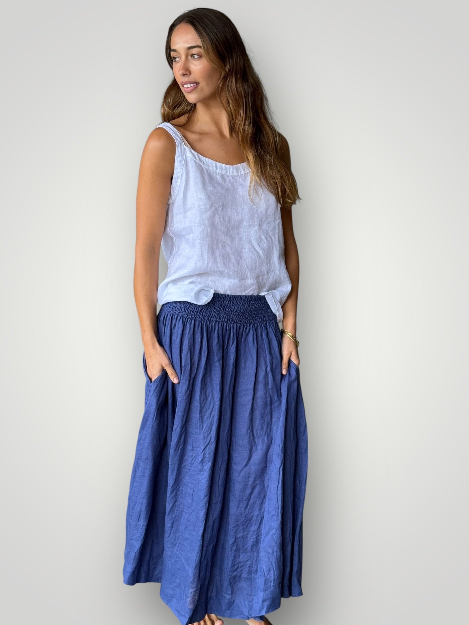 lulu skirt - blue dusk linen Apparel