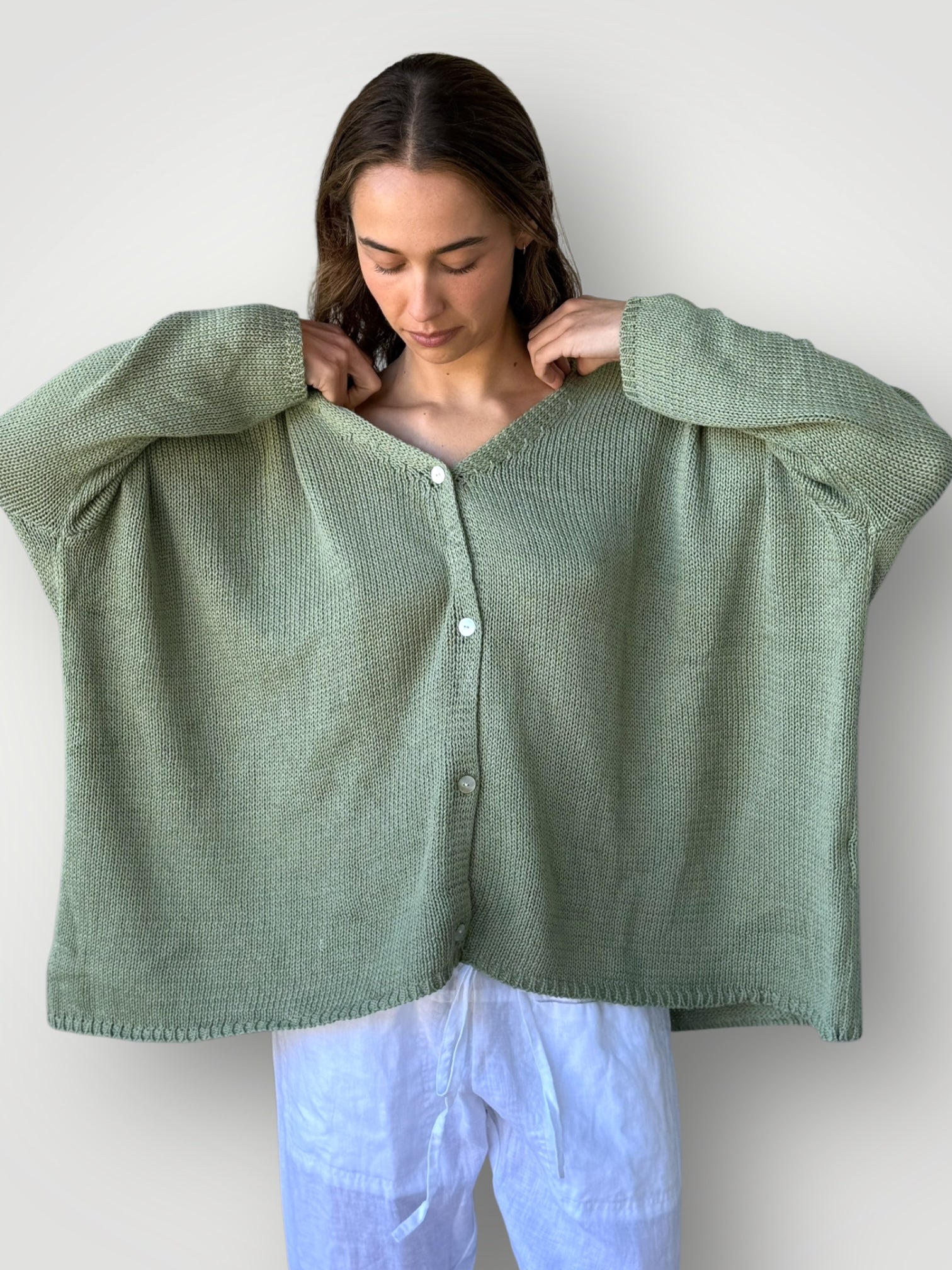 stella cardi- mint cotton knit