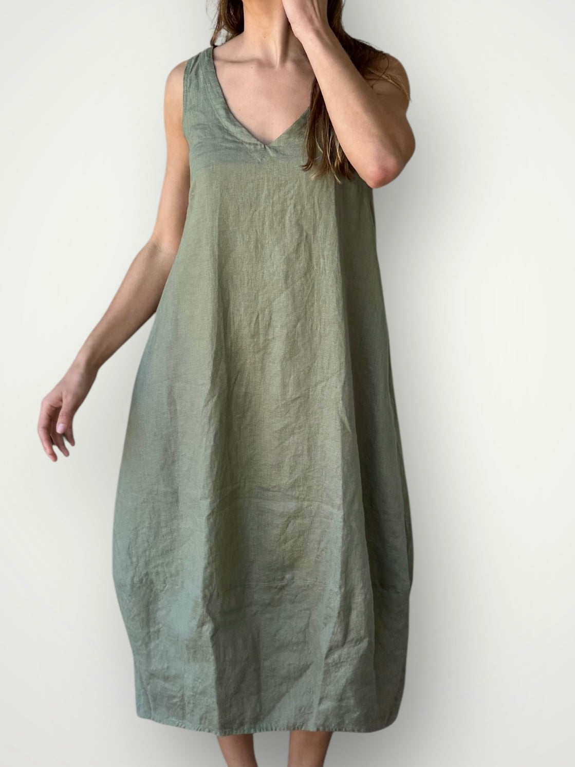 amber dress - sage linen Apparel