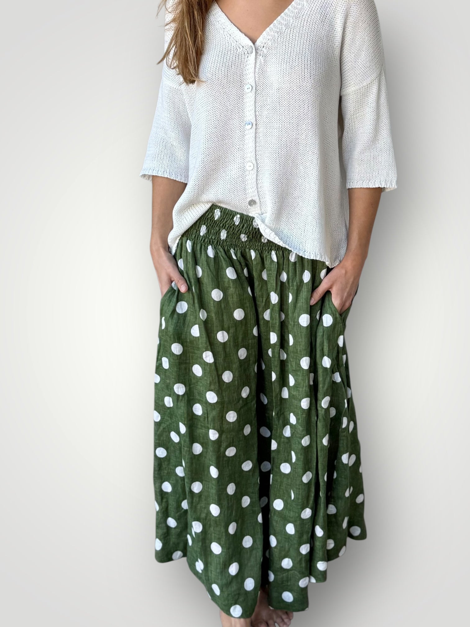 lulu skirt-moss spot linen Apparel