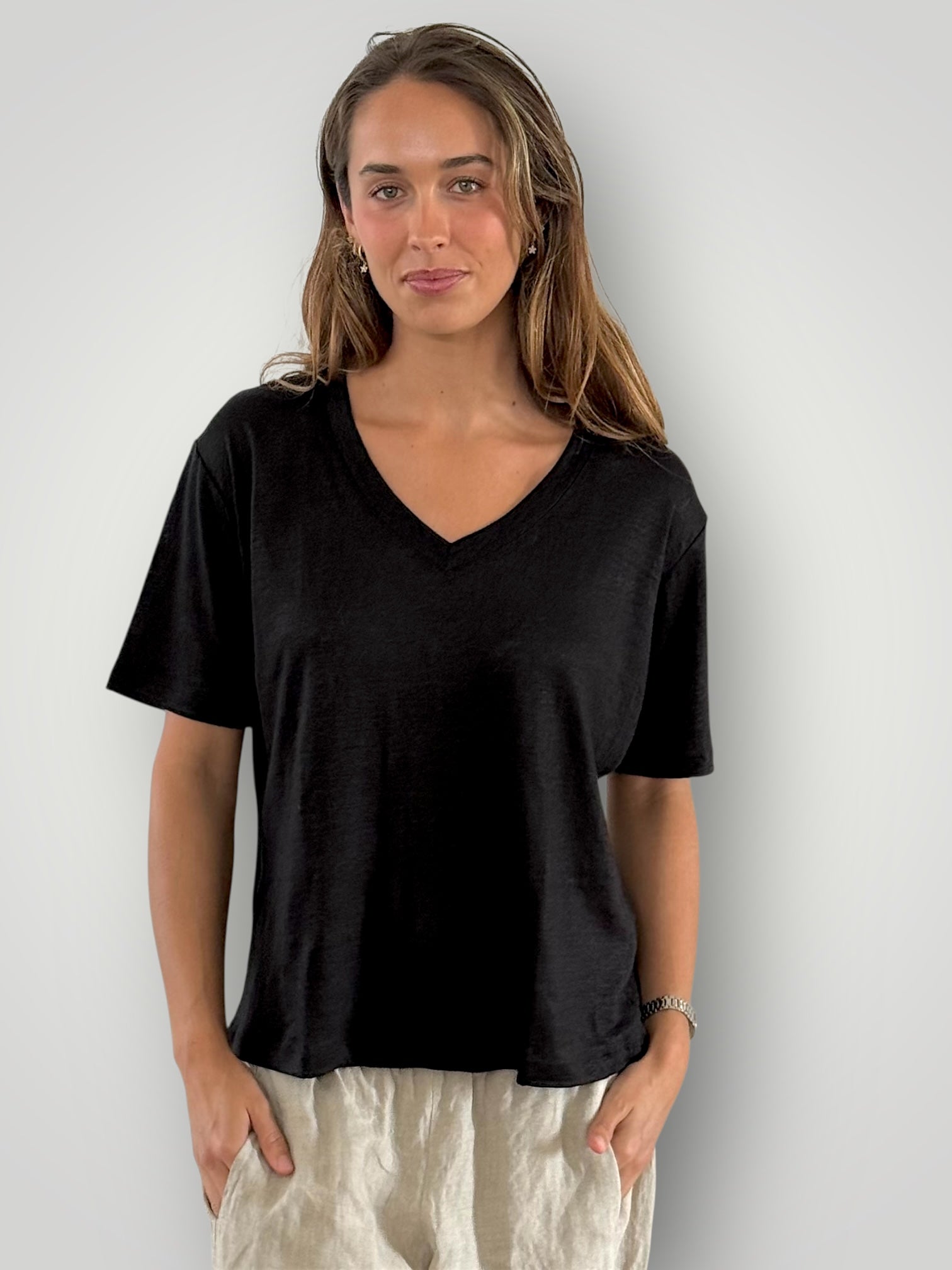 renee linen knit tee - black Apparel