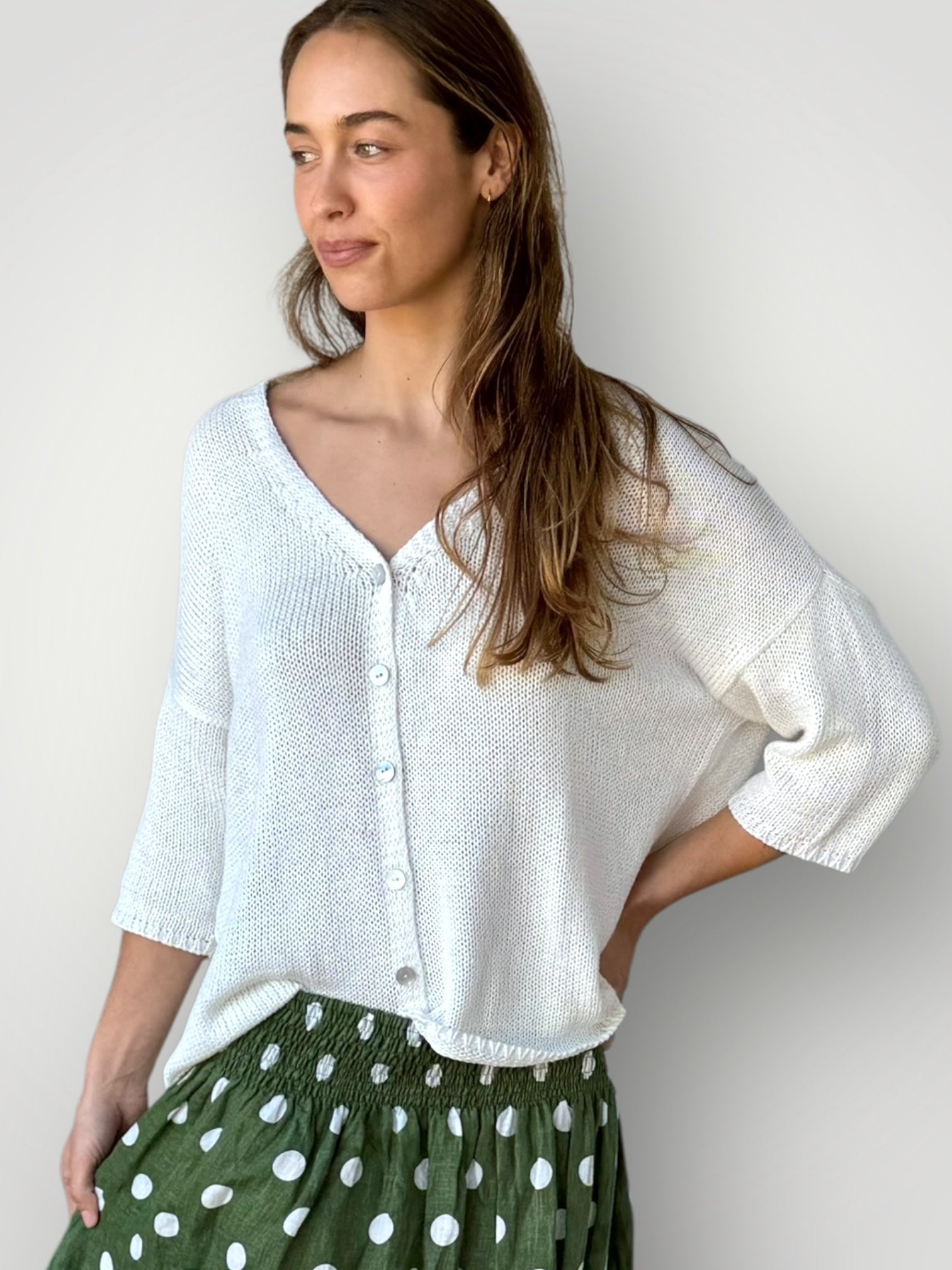 alex cardi-warm white cotton knit