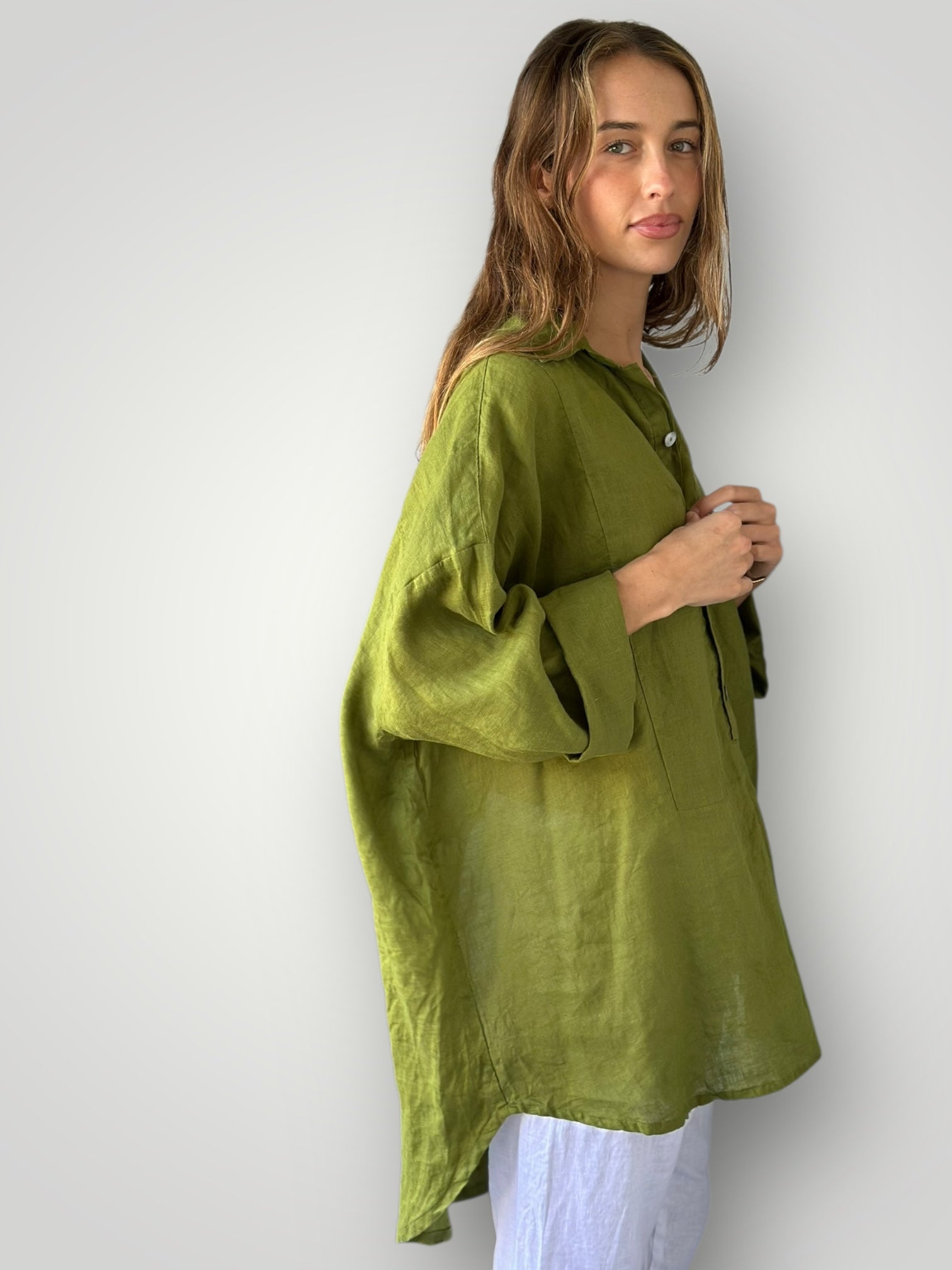 megan shirt - olive linen Apparel