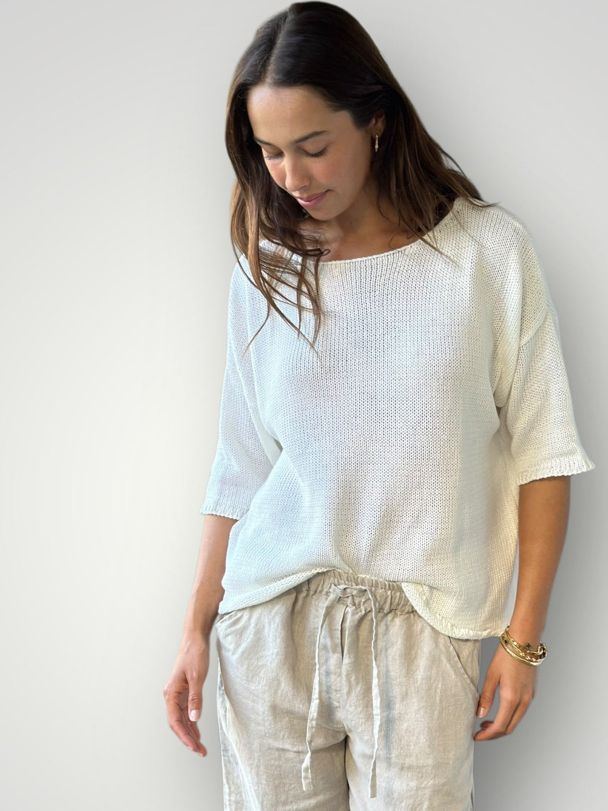 alex top - warm white cotton knit Apparel