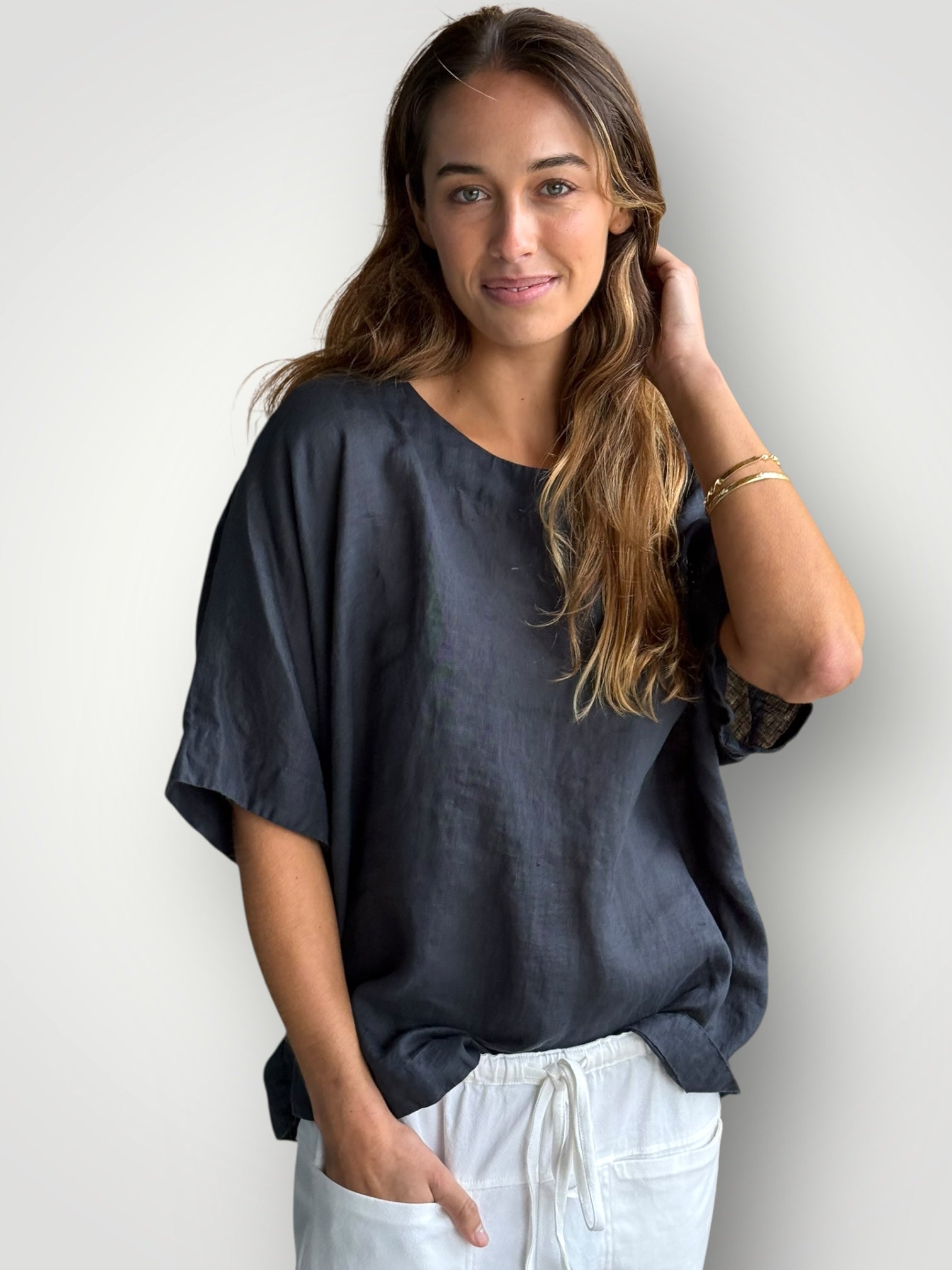 mia top - charcoal linen Apparel