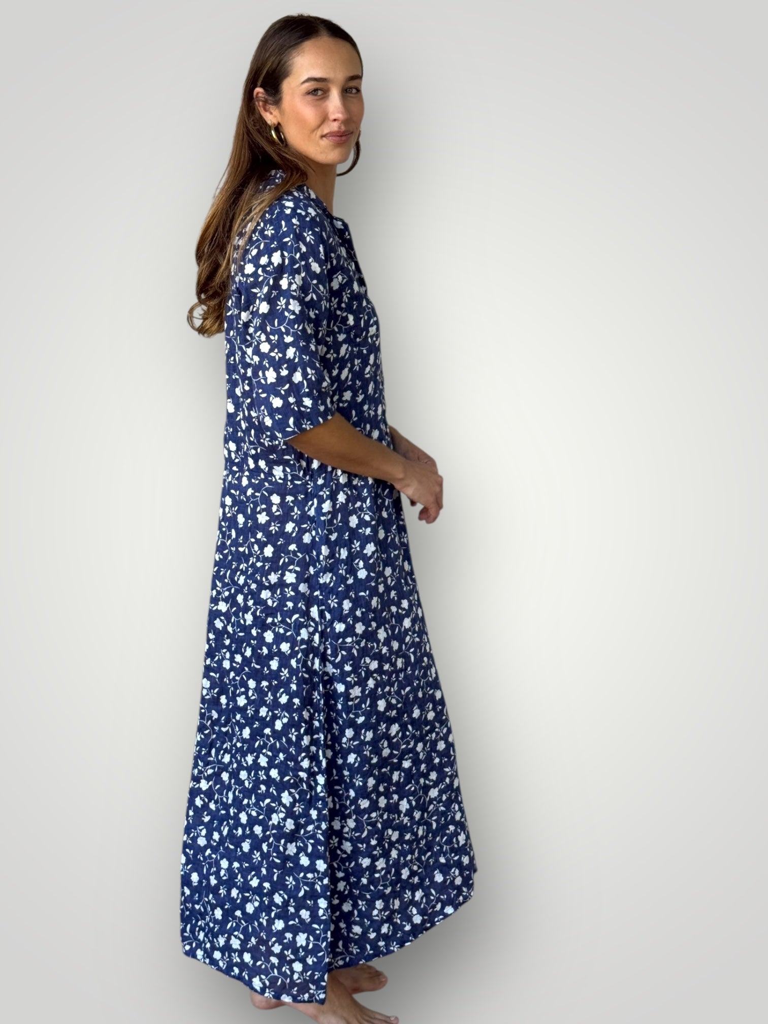 bridget dress - blue dusk floral linen Apparel