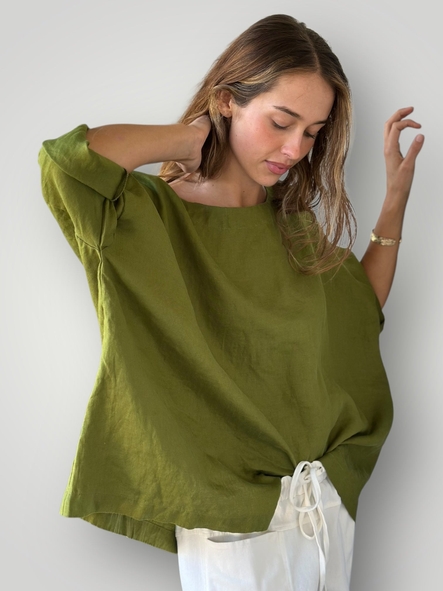 marita top - olive linen Apparel