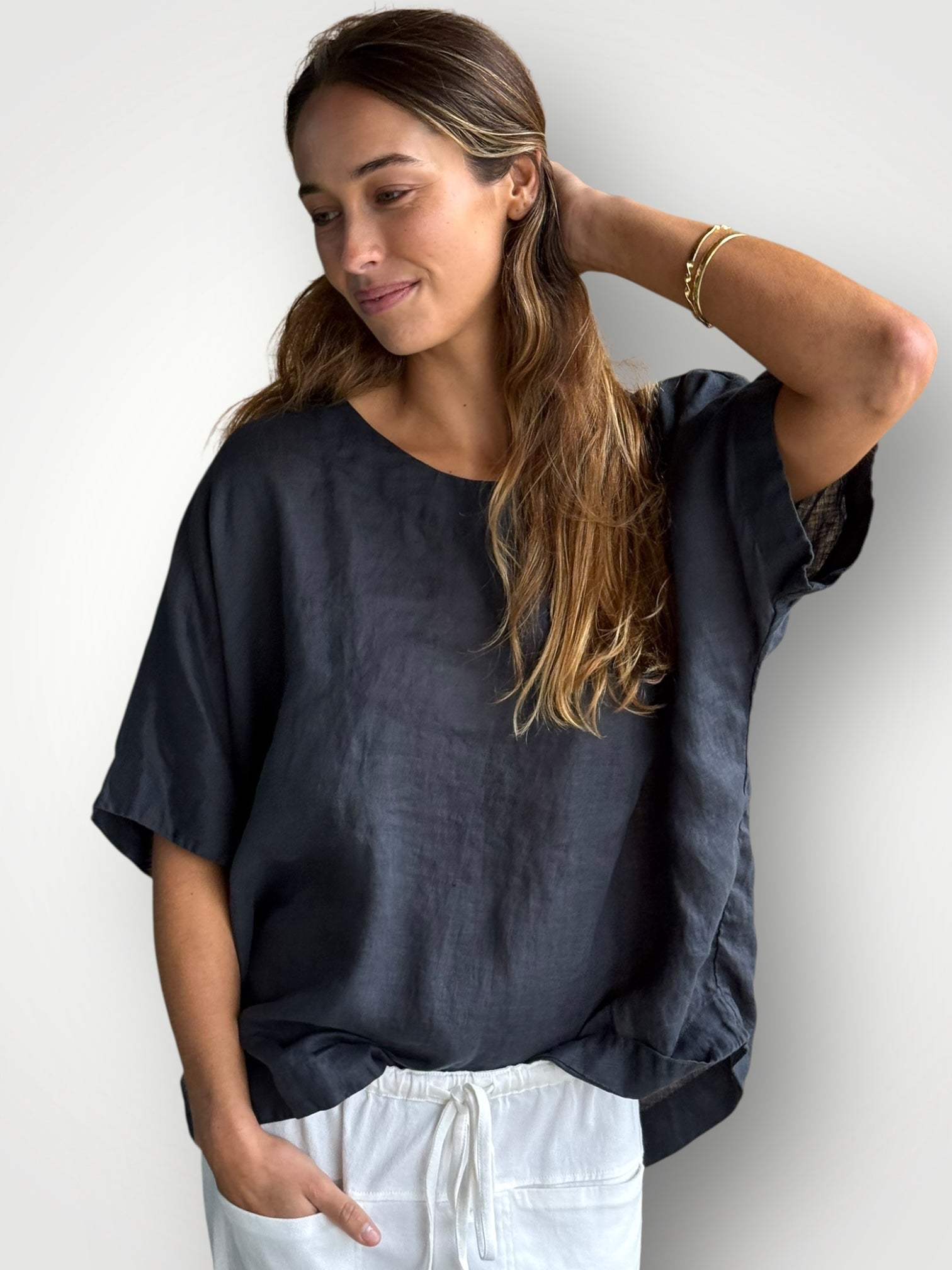 mia top - charcoal linen Apparel