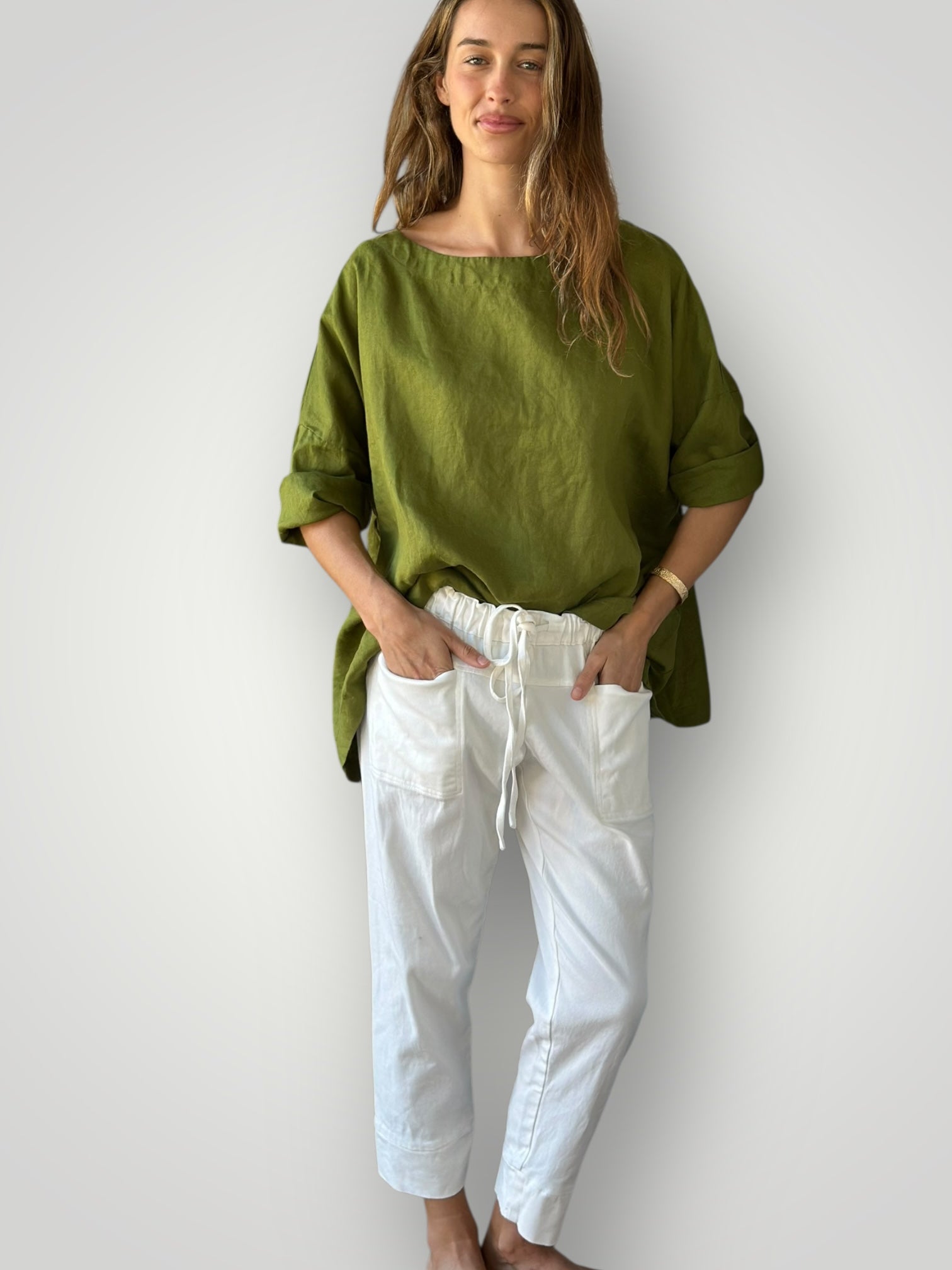 marita top - olive linen Apparel