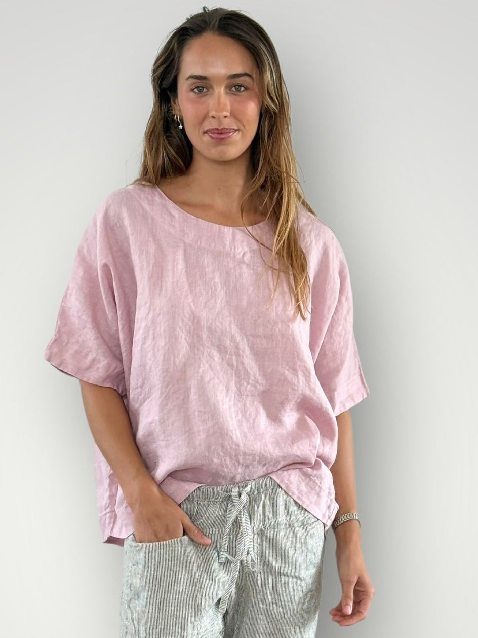 mia top - dusty rose linen Apparel