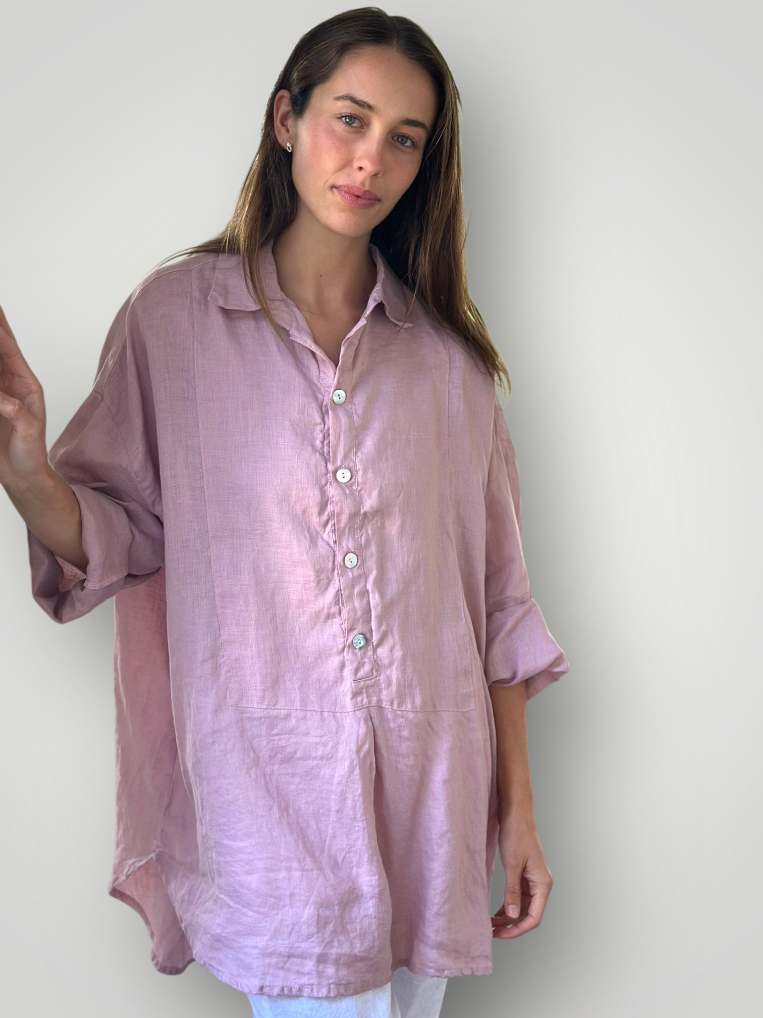 megan shirt - dusty rose linen Apparel