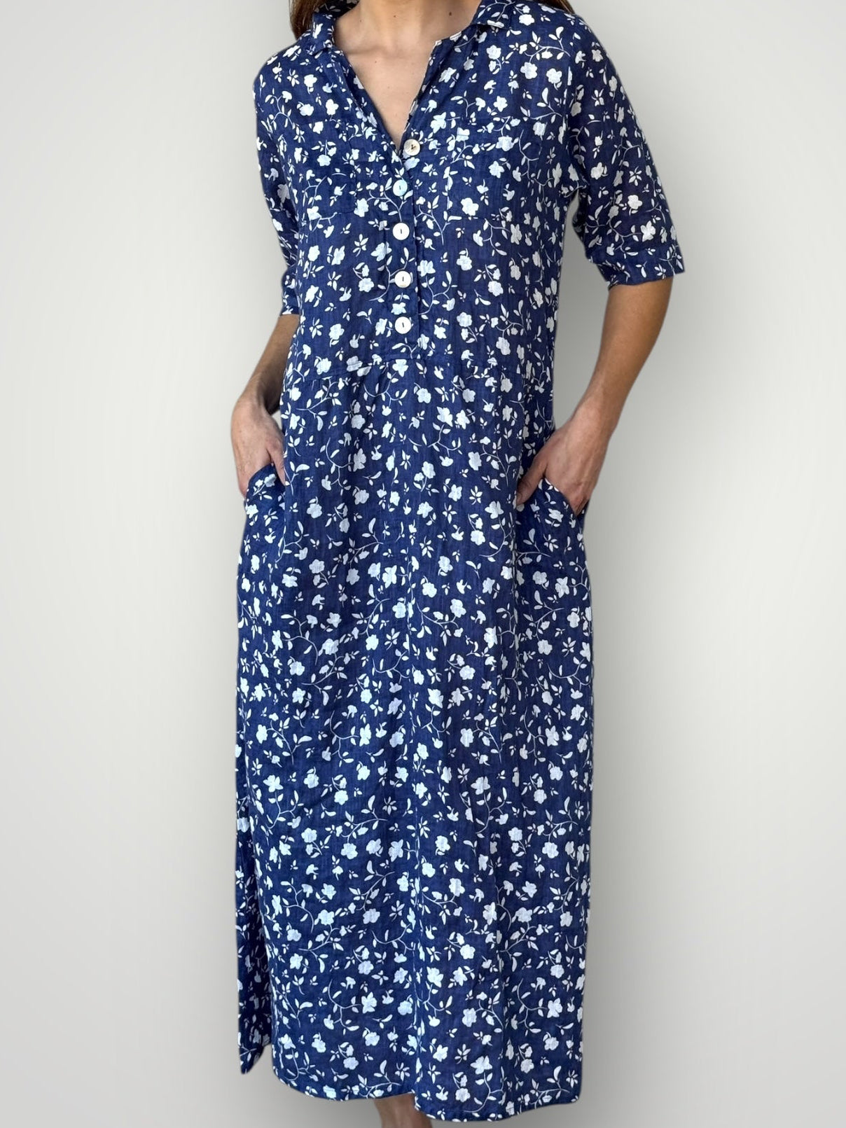 bridget dress - blue dusk floral linen Apparel