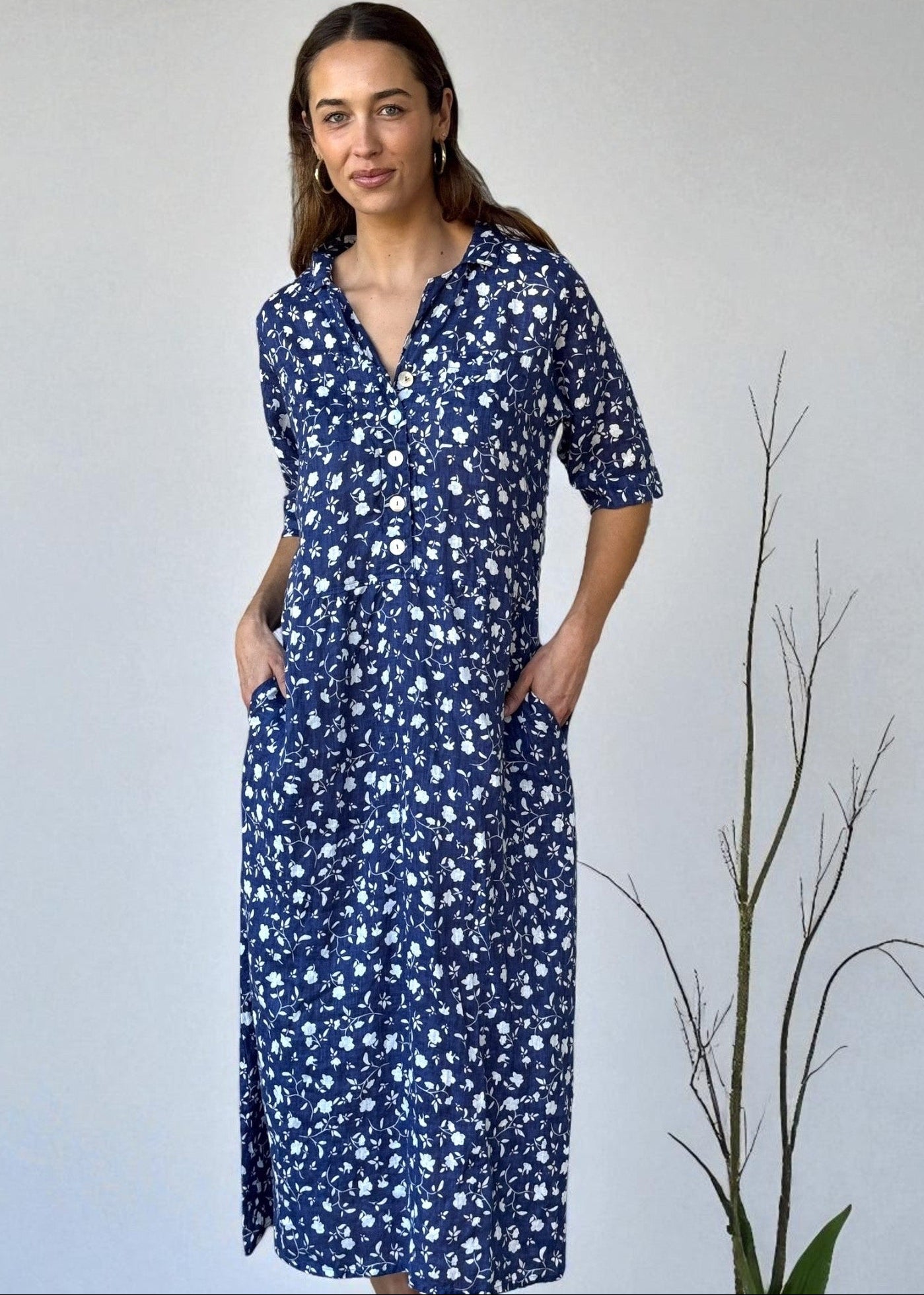 bridget dress - blue dusk floral linen Apparel