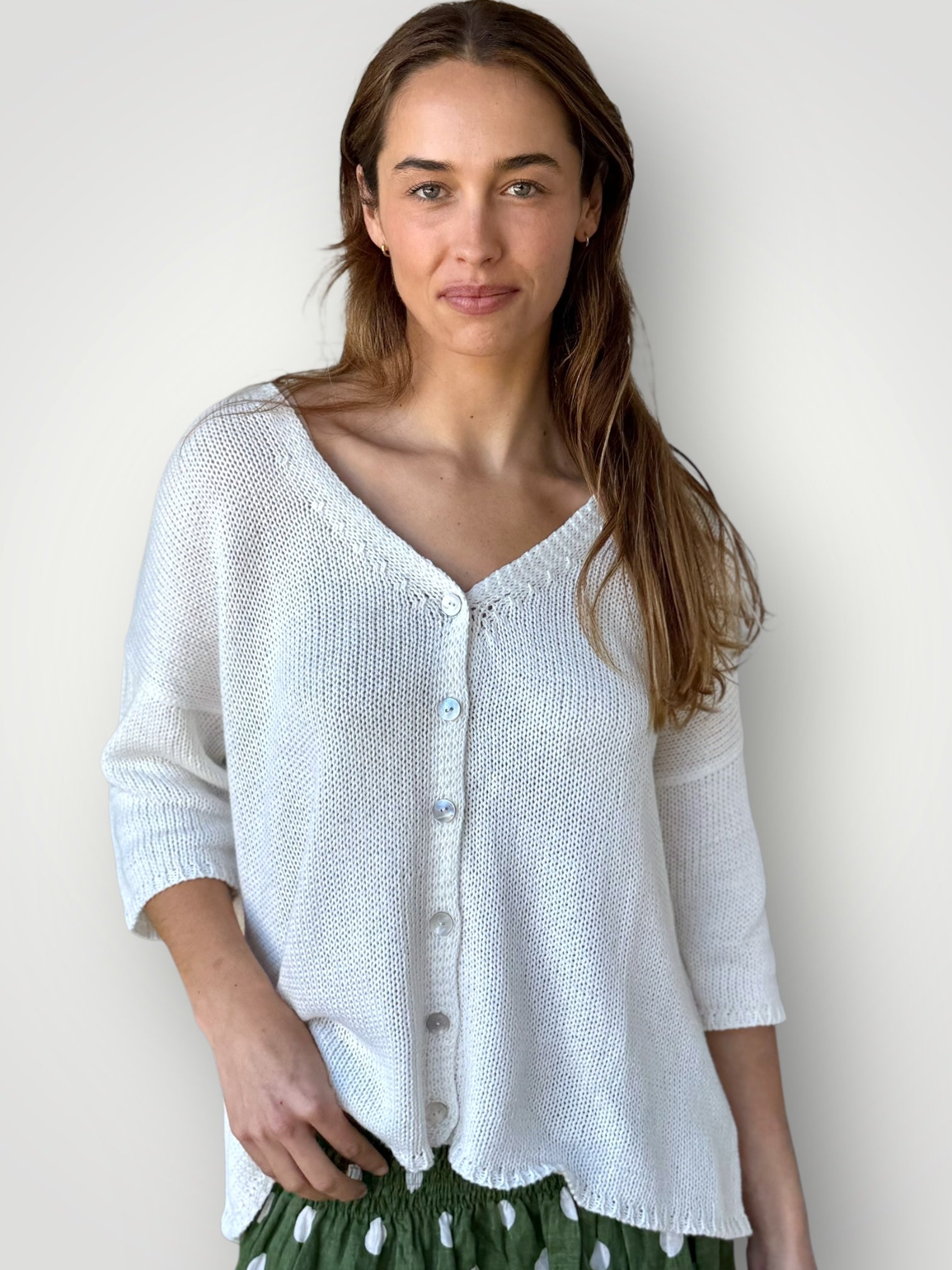 alex cardi-warm white cotton knit
