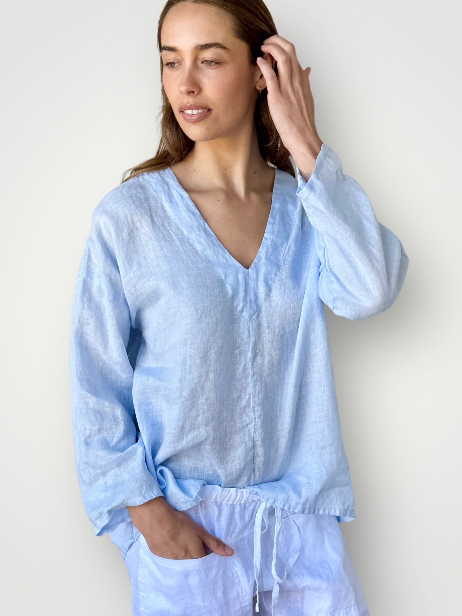 paige top - soft blue linen Apparel