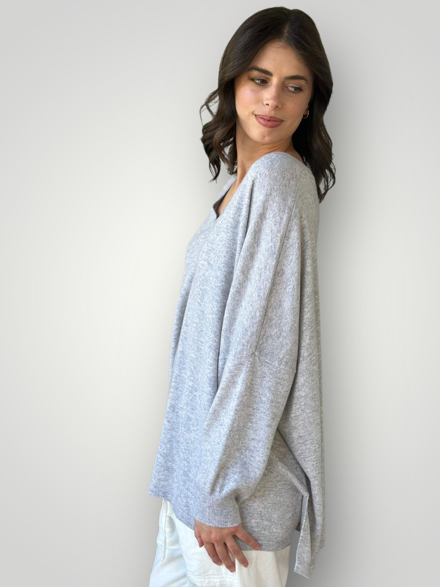 relaxed boyfriend knit -soft grey marle cashmere Apparel