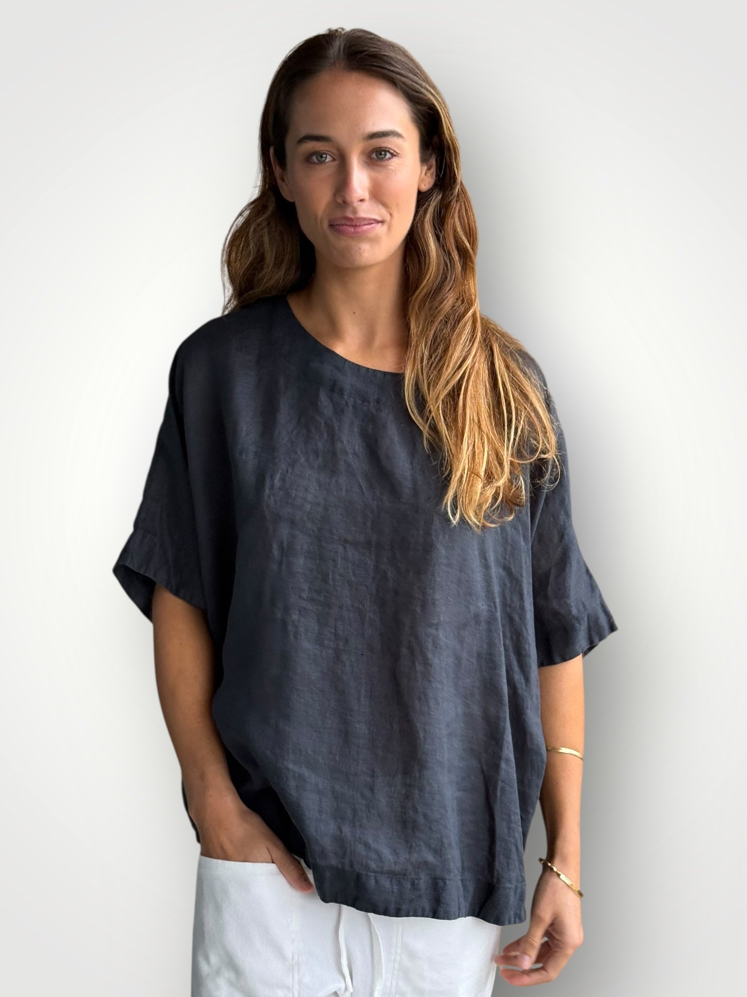 mia top - charcoal linen Apparel