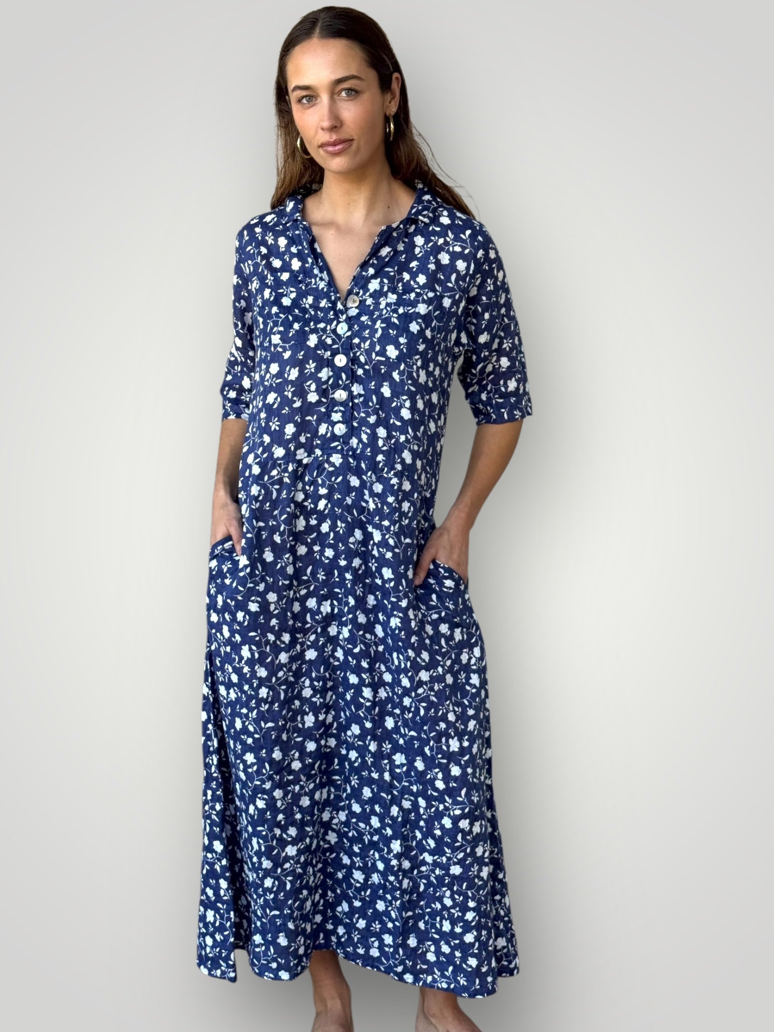 bridget dress - blue dusk floral linen Apparel