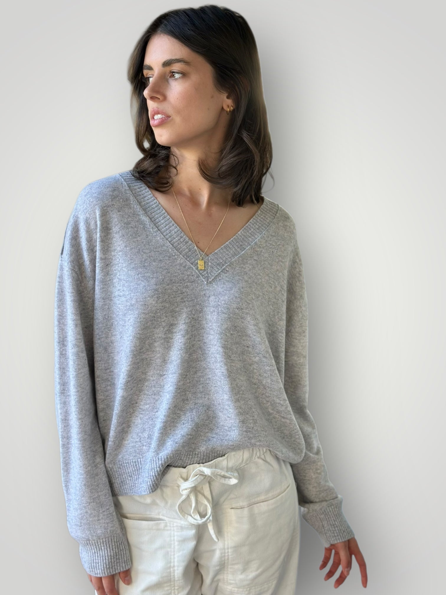 mavis v neck knit-light grey marle cashmere Apparel