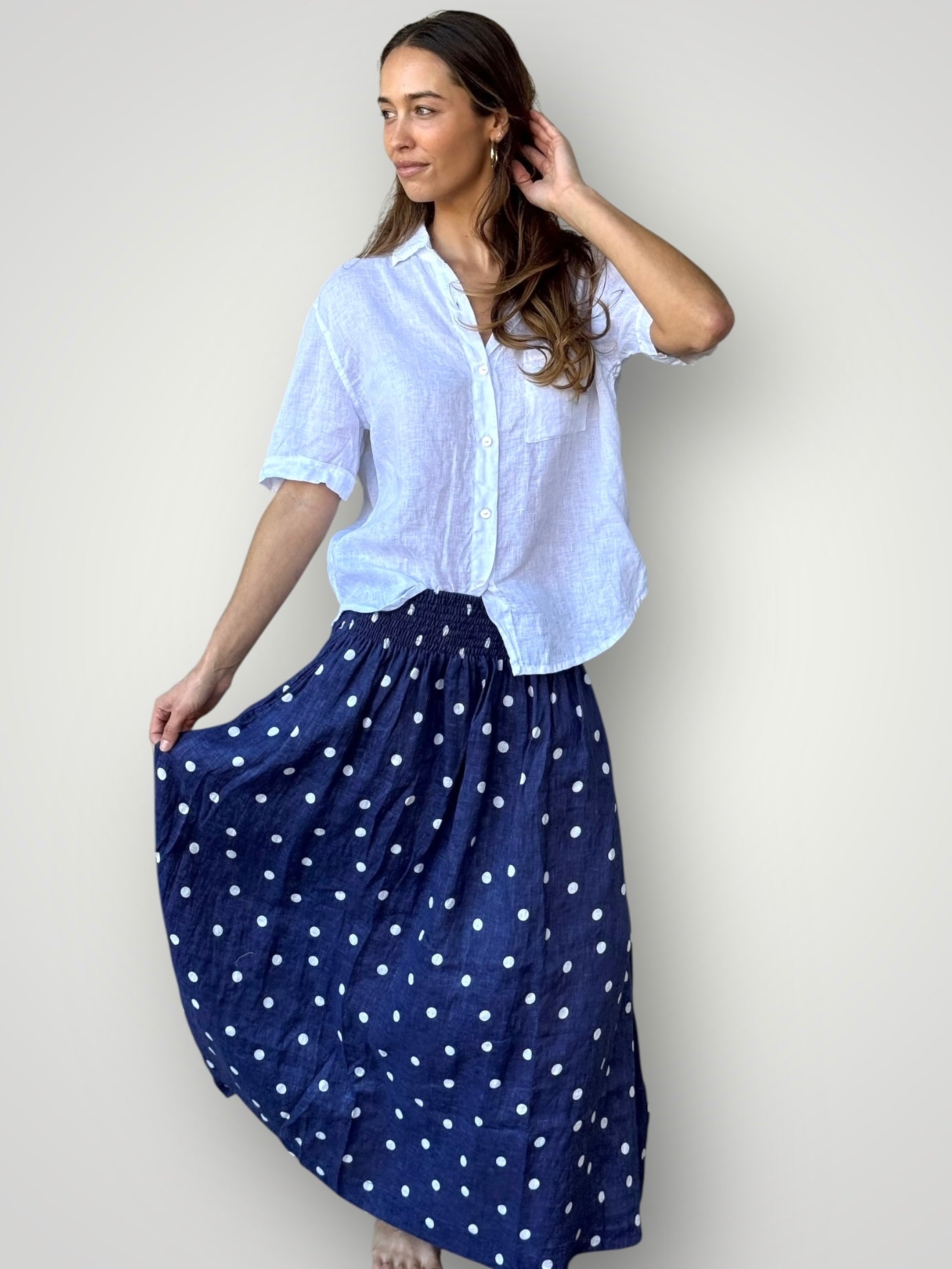 lulu skirt - blue dusk spot linen Apparel