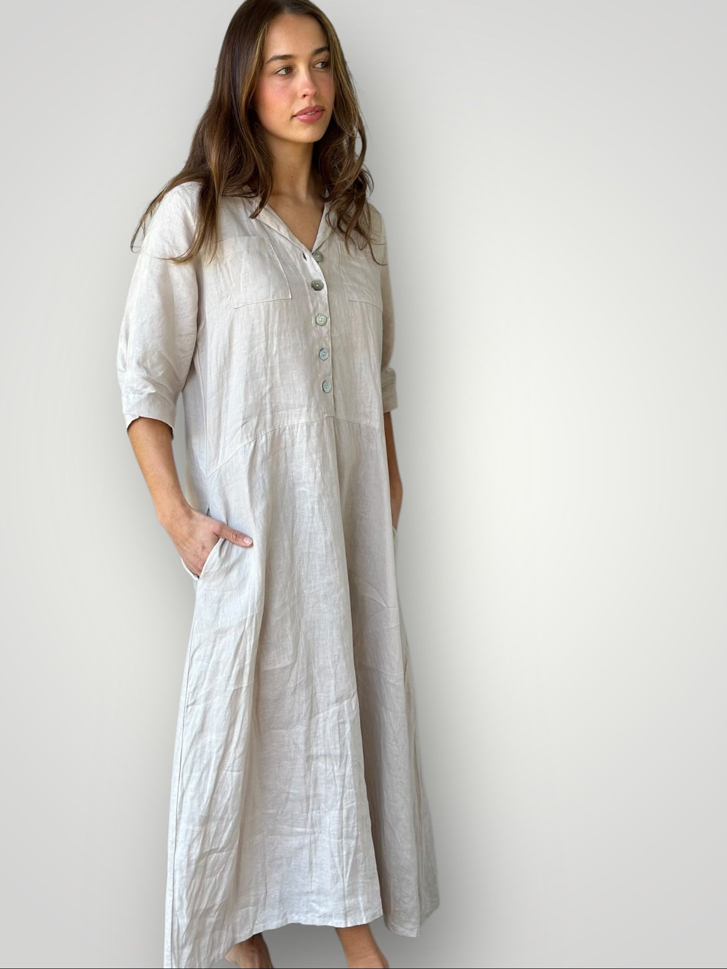 bridget dress - almond linen Apparel