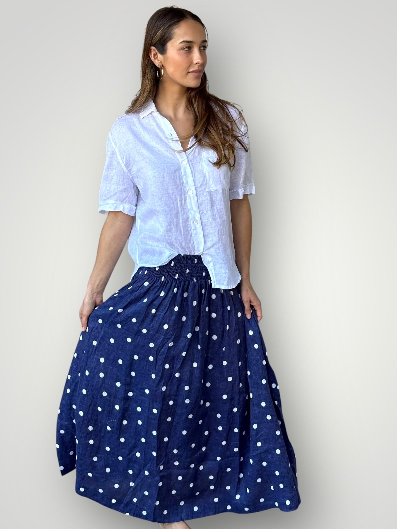 lulu skirt - blue dusk spot linen Apparel