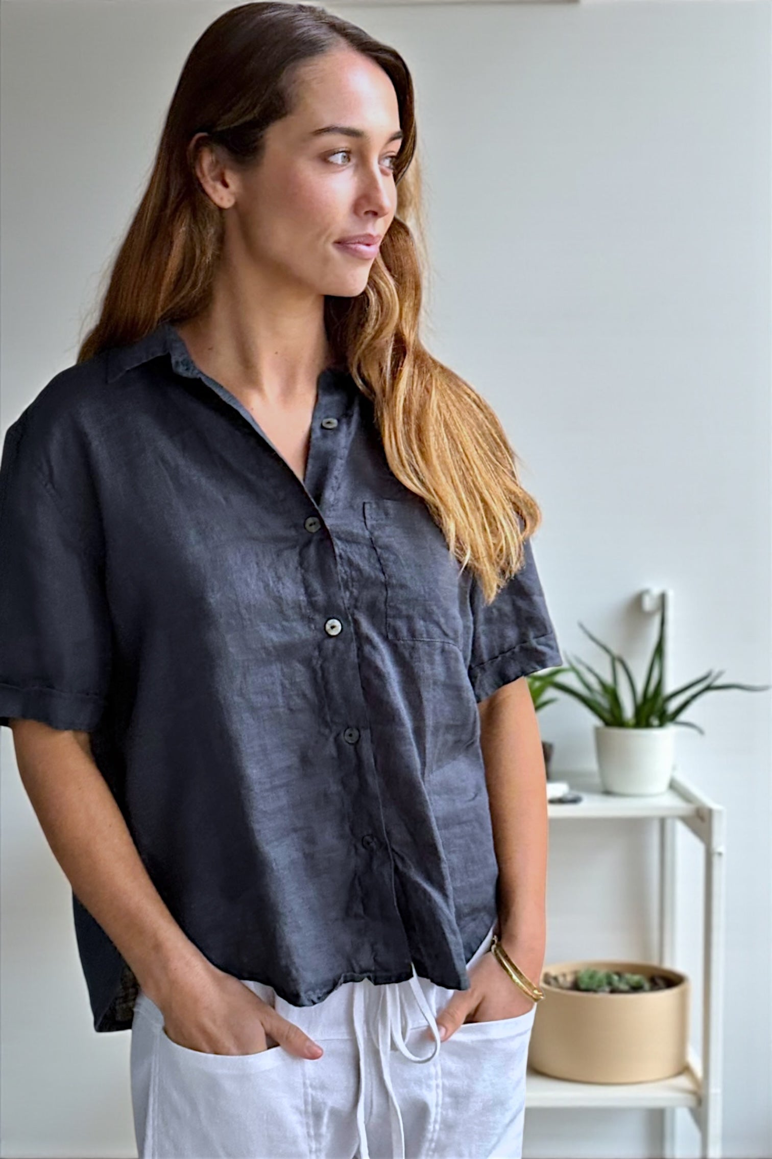 erin shirt-charcoal linen Apparel