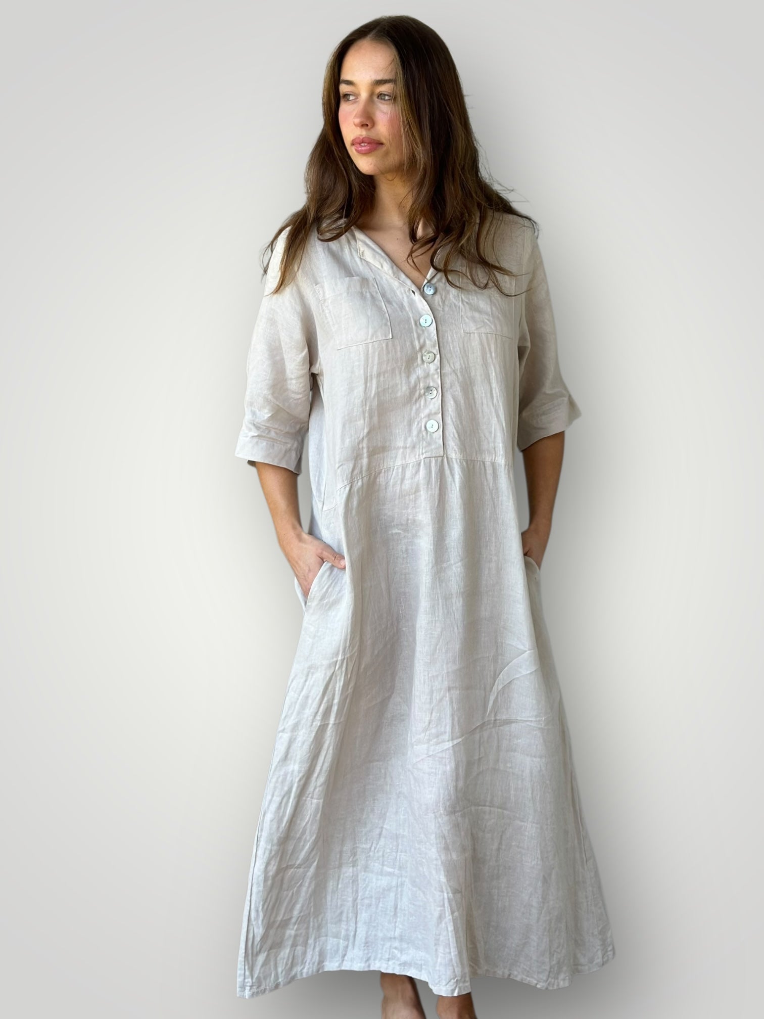 bridget dress - almond linen Apparel