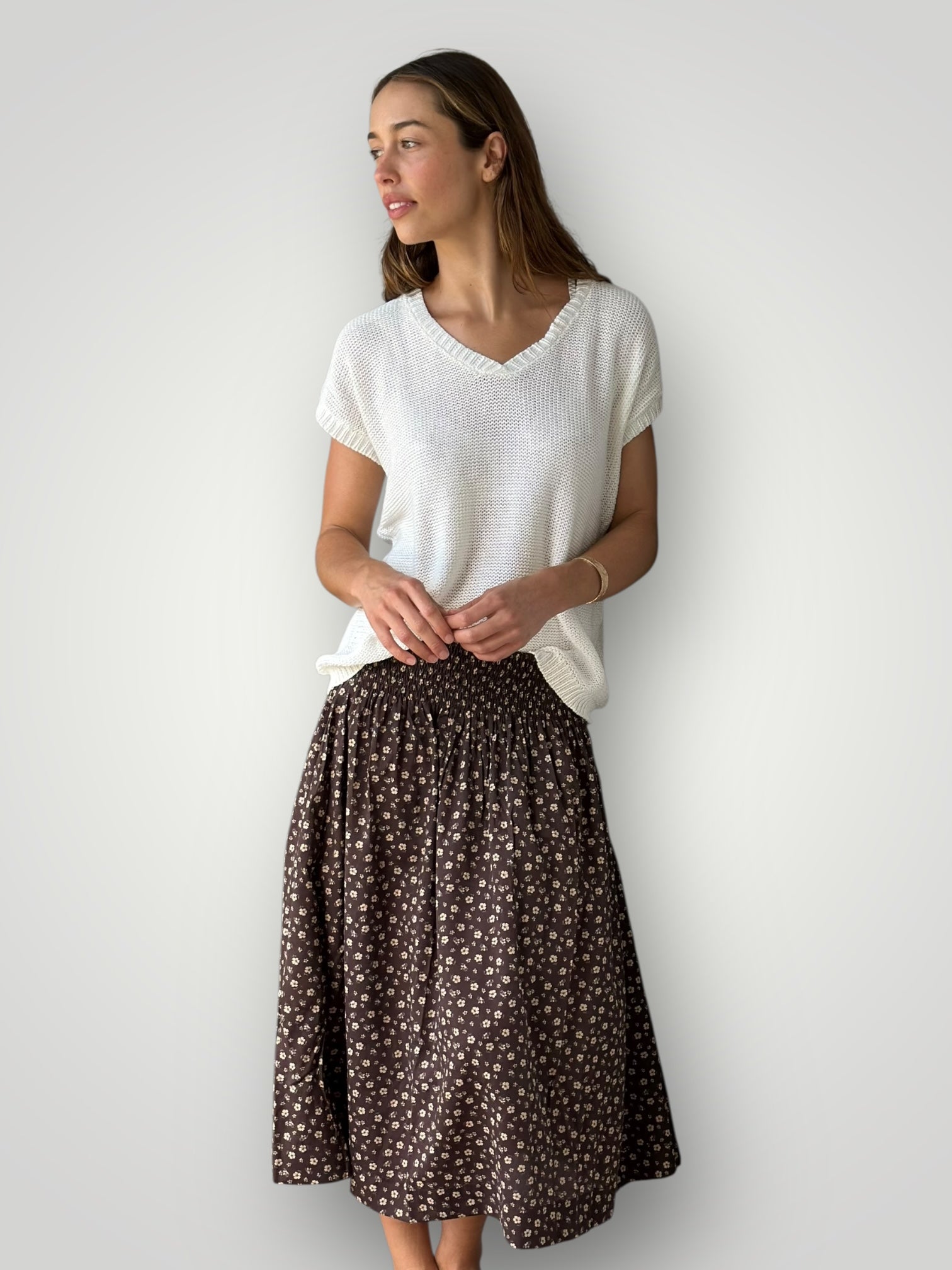 lola skirt - chocolate floral cotton Apparel