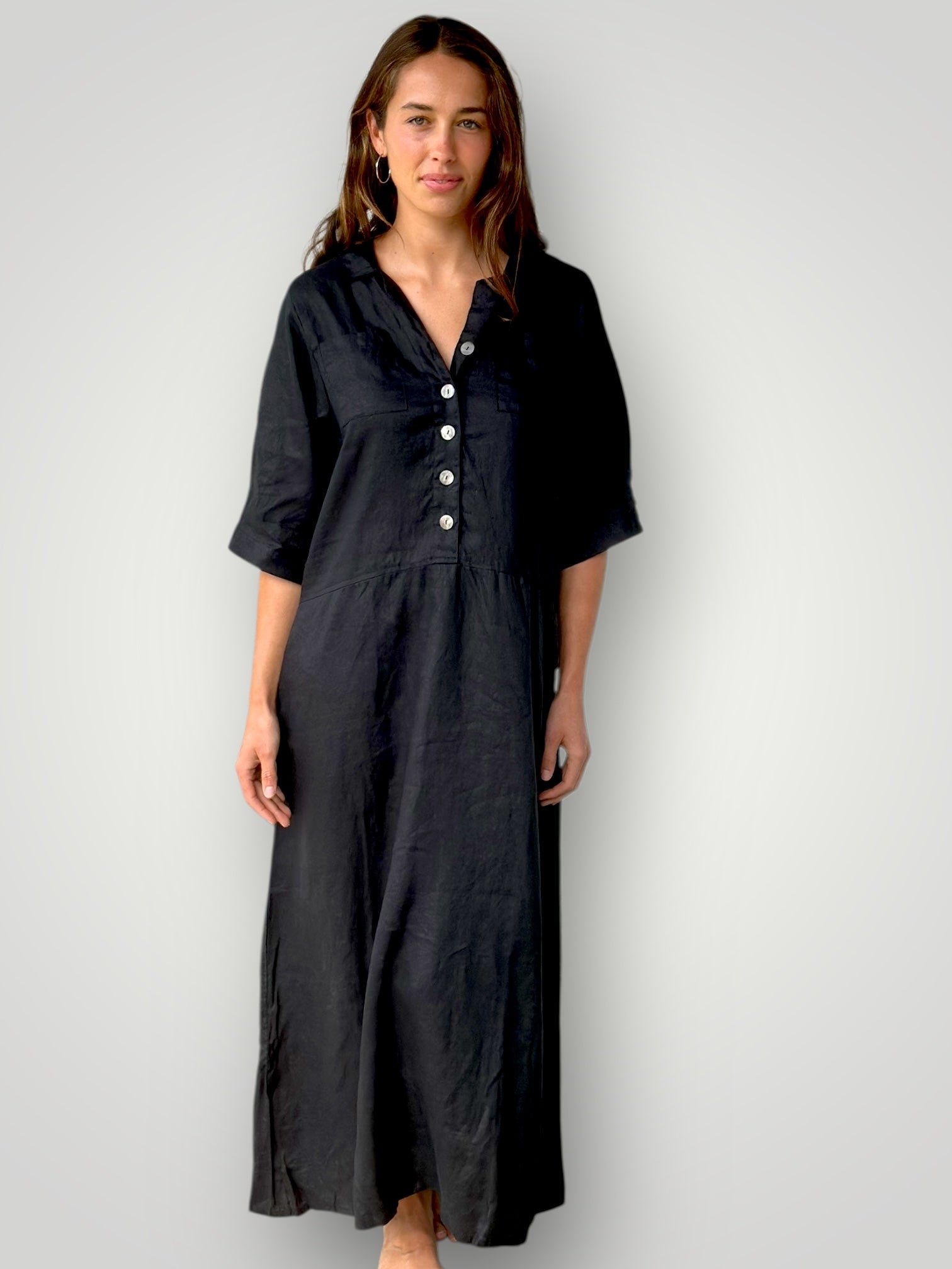 bridget dress - black linen Apparel