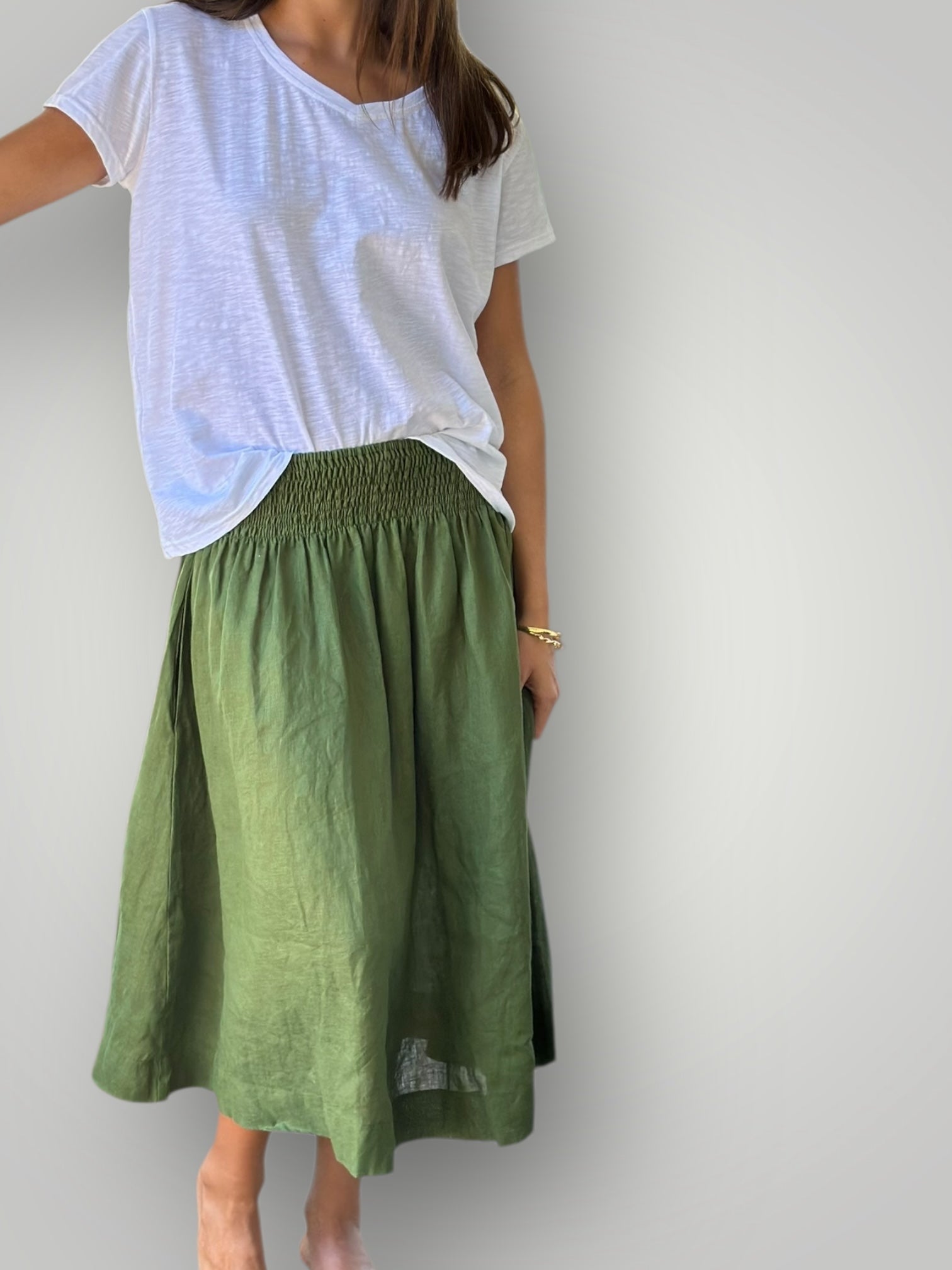 lola skirt - moss linen Apparel