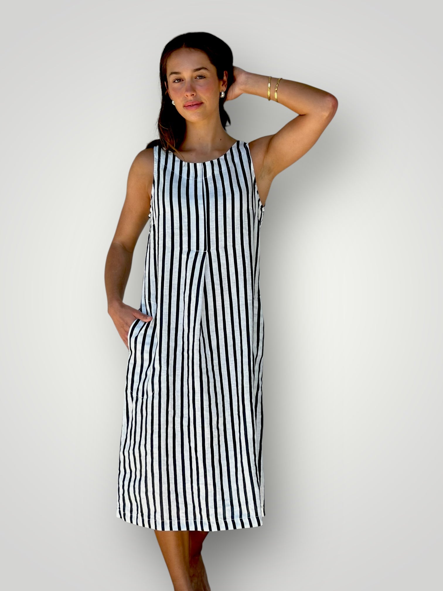 becky dress - small charcoal stripe linen Apparel